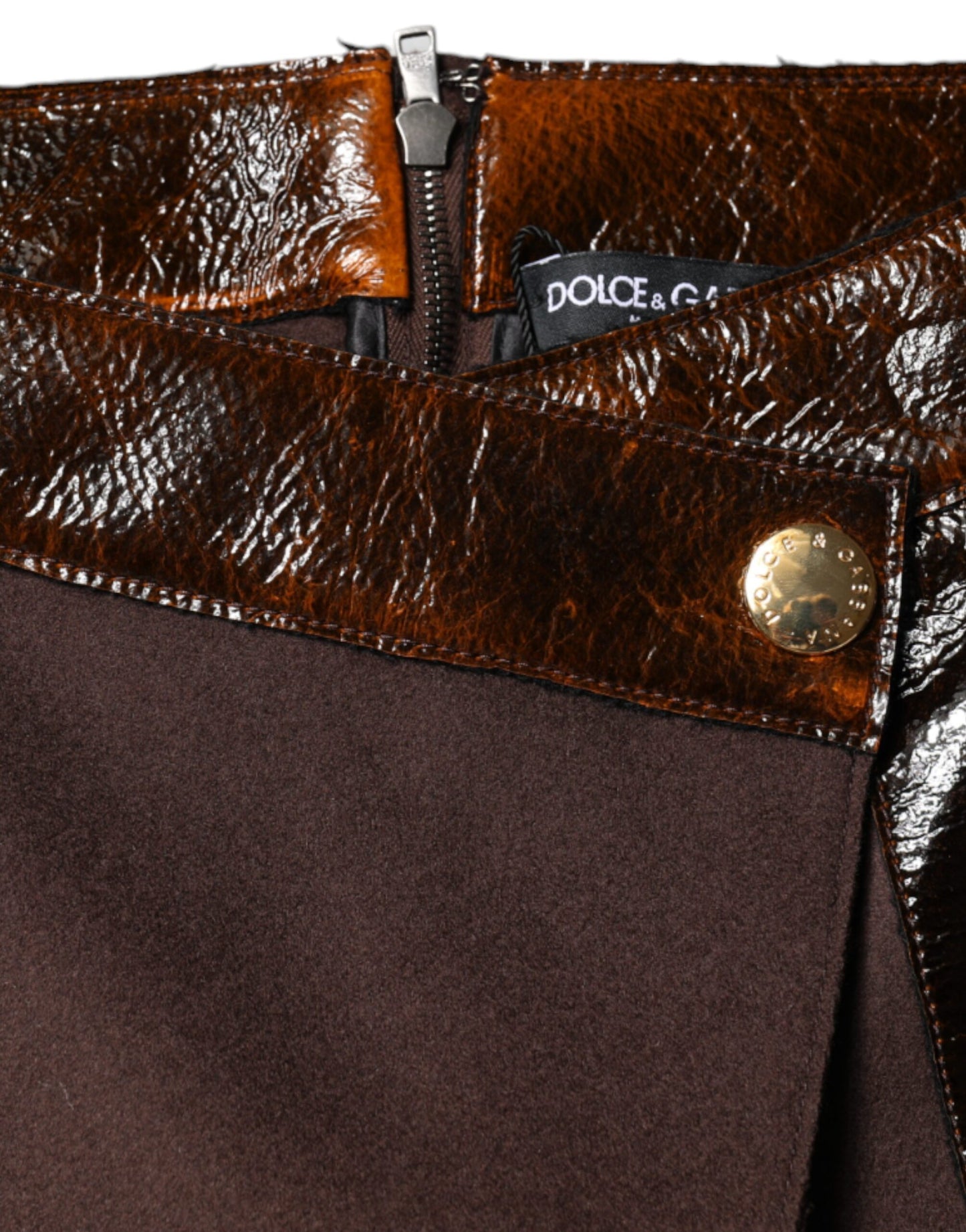 Mini-jupe trapèze taille moyenne en laine vierge marron Dolce & Gabbana