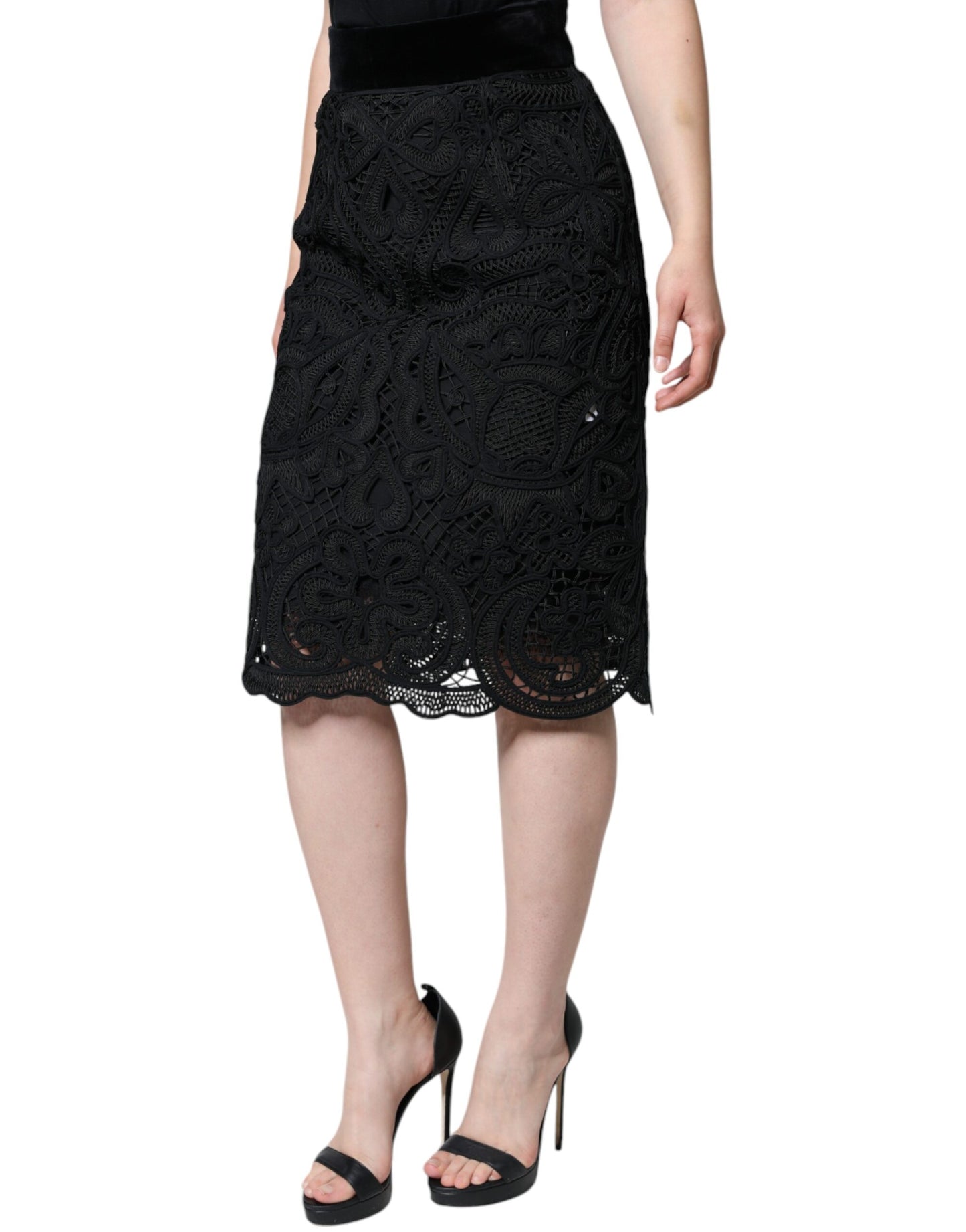 Jupe crayon taille haute en dentelle florale noire Dolce & Gabbana