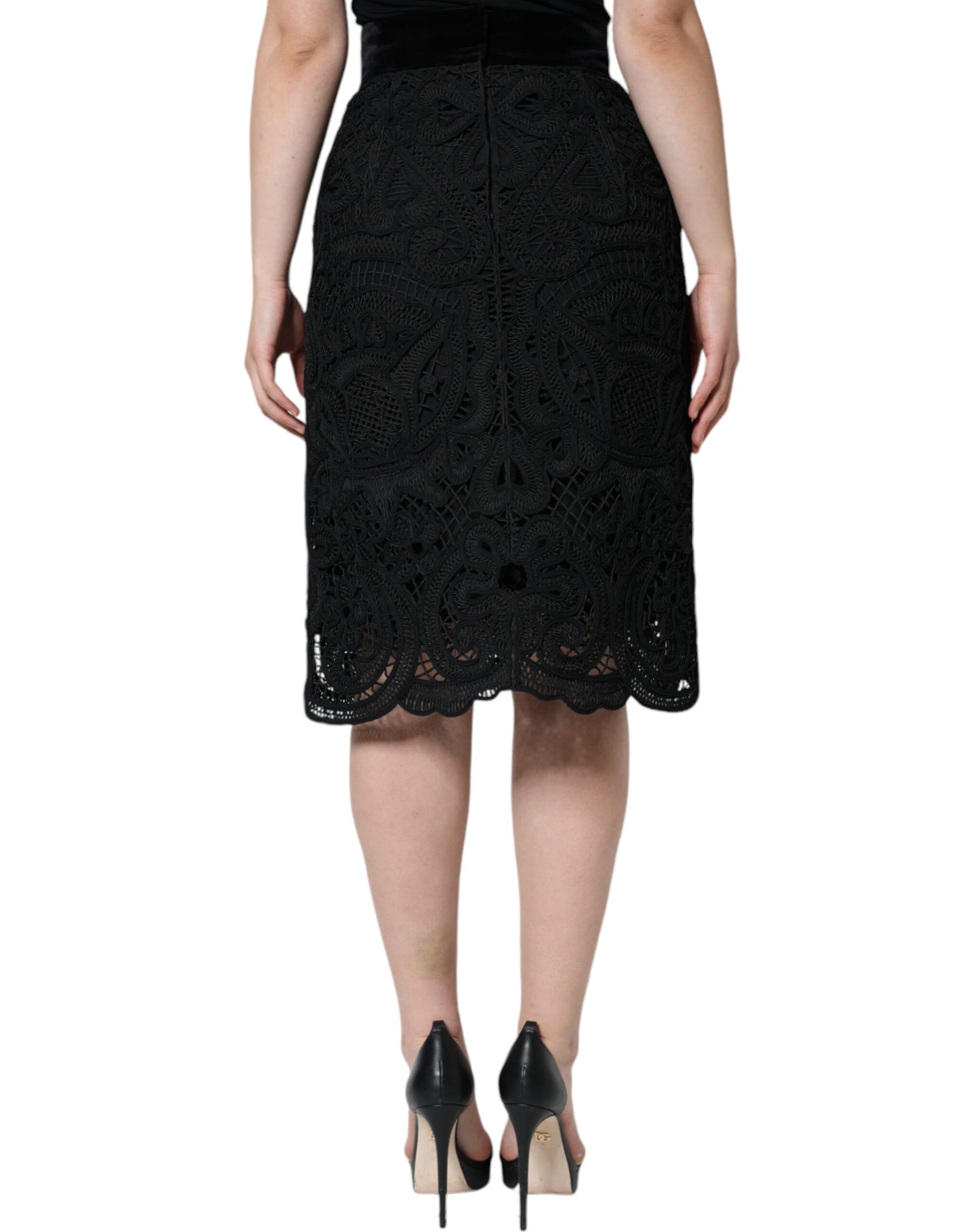 Jupe crayon taille haute en dentelle florale noire Dolce & Gabbana