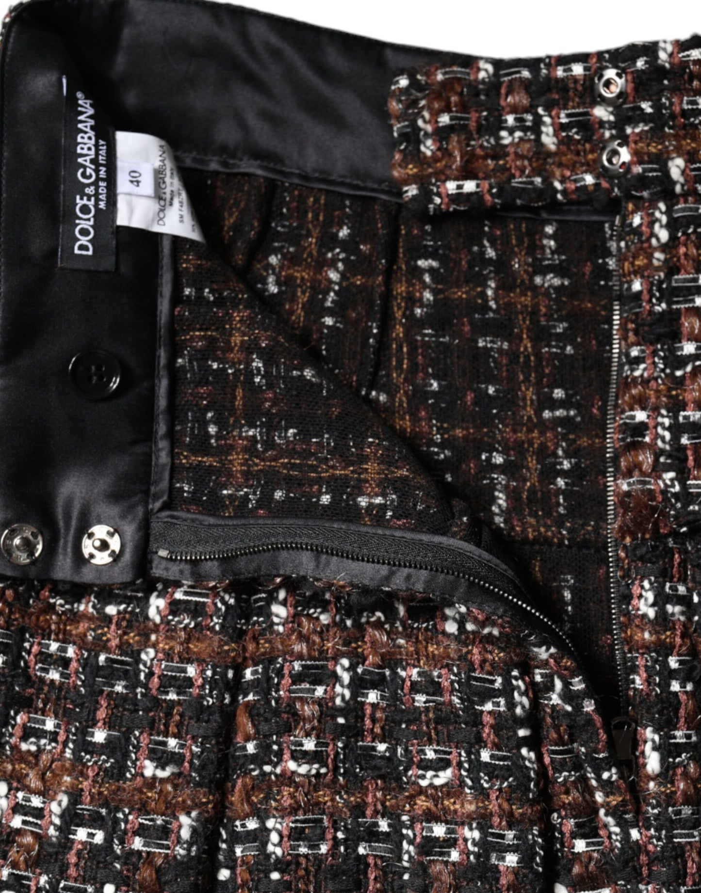 Mini-jupe trapèze taille haute en tweed tartan multicolore Dolce & Gabbana