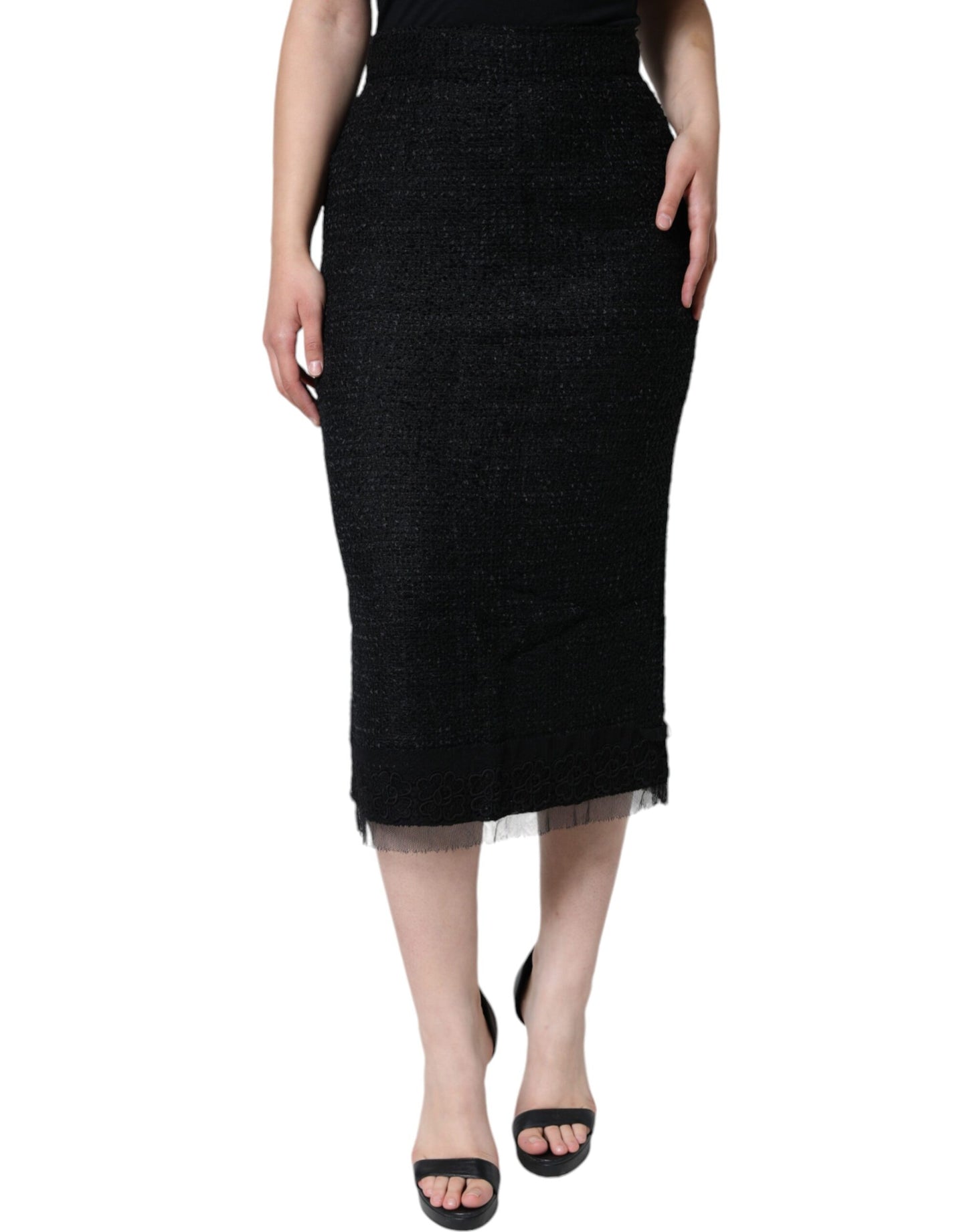Jupe crayon mi-longue en laine vierge noire Dolce & Gabbana