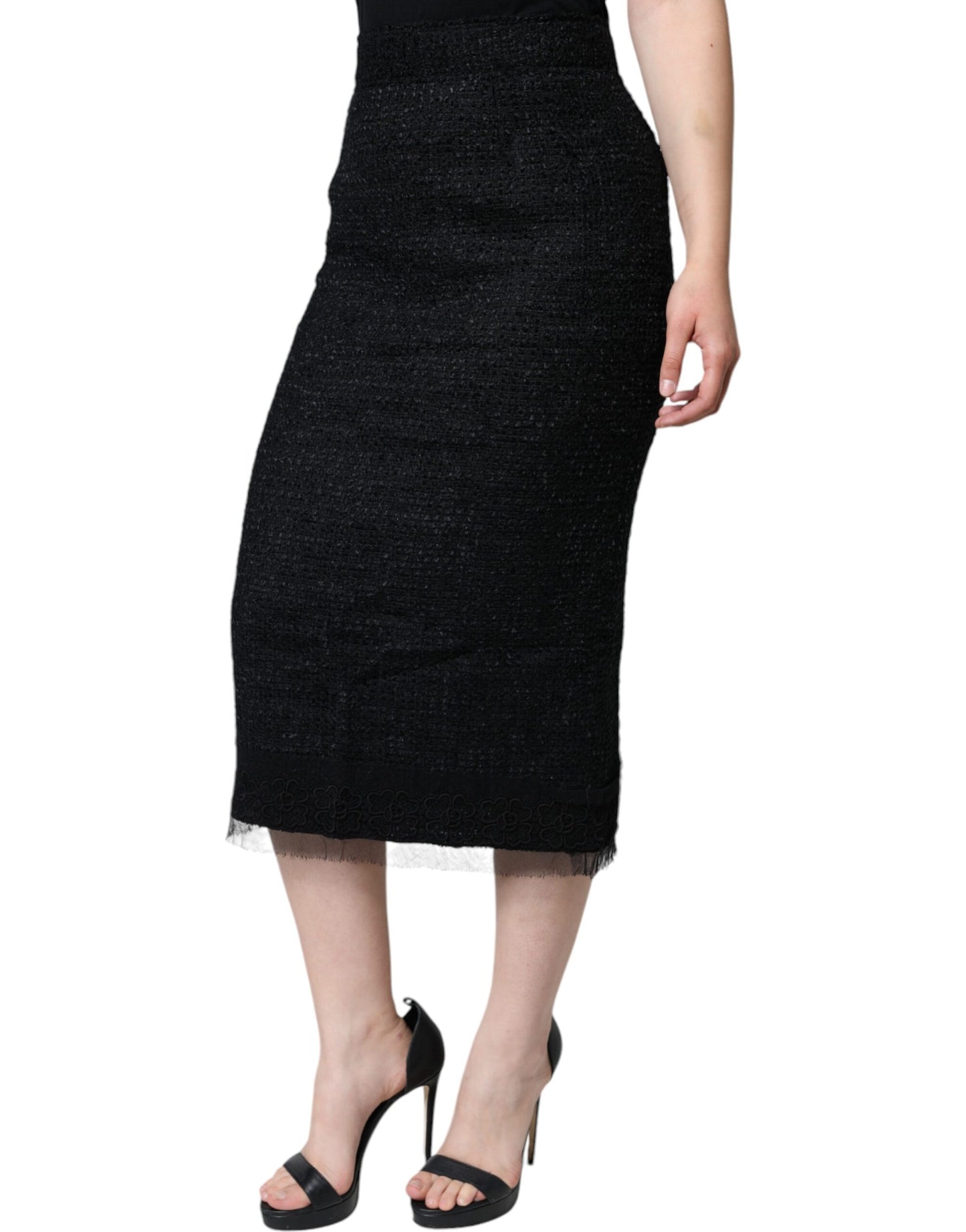 Jupe crayon mi-longue en laine vierge noire Dolce & Gabbana