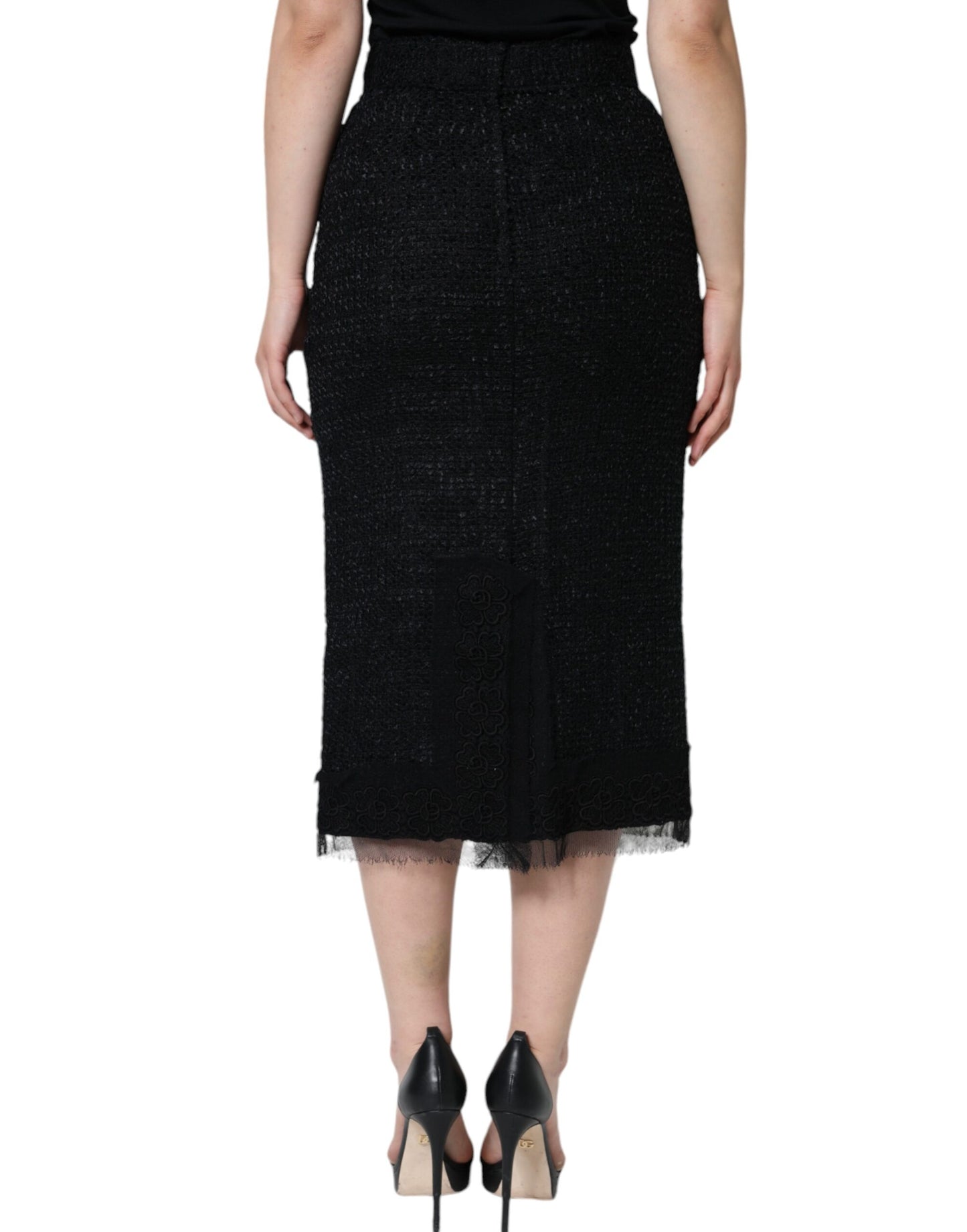 Jupe crayon mi-longue en laine vierge noire Dolce & Gabbana