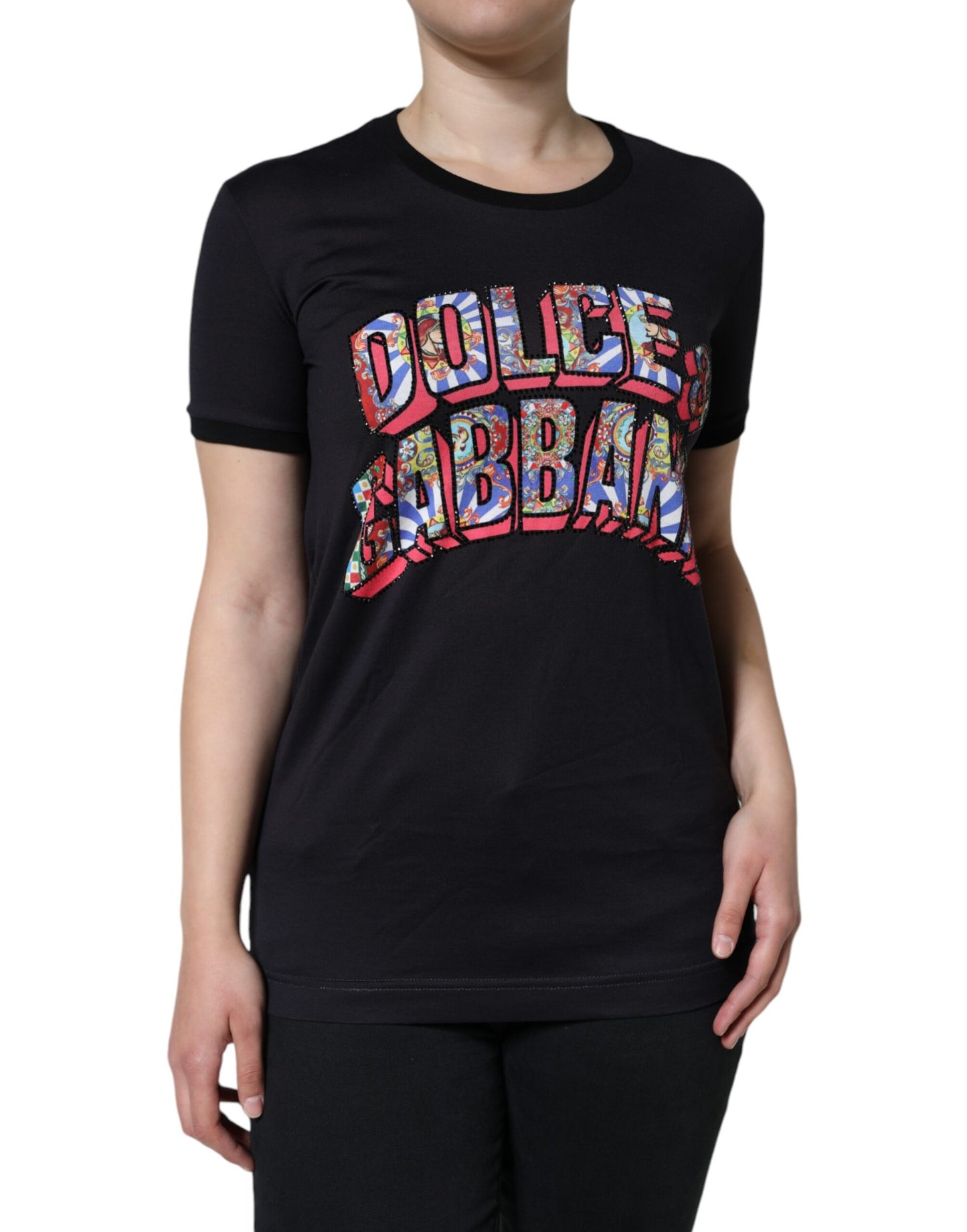 Dolce & Gabbana Black Cotton Logo Print Round Neck T-shirt by Dolce & Gabbana