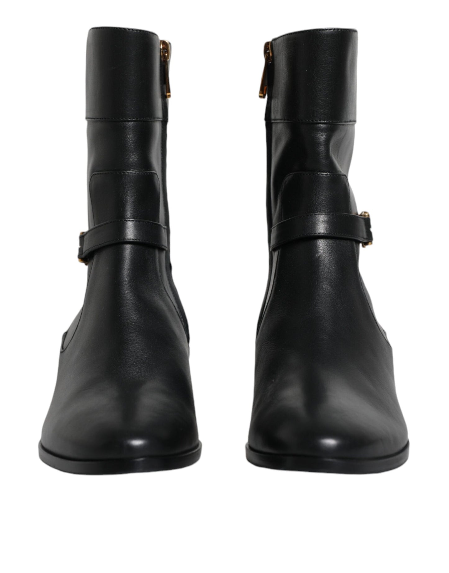 Bottes mi-mollet en cuir noir avec logo Dolce & Gabbana