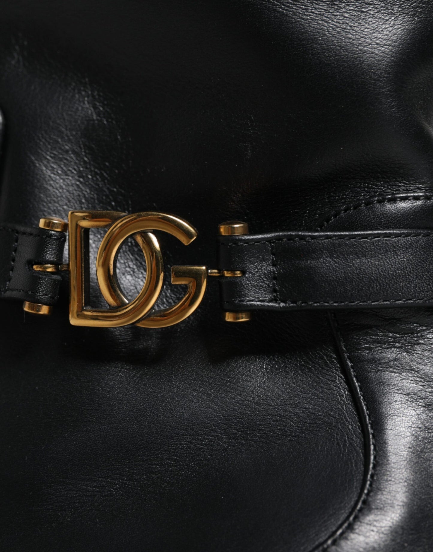Bottes mi-mollet en cuir noir avec logo Dolce & Gabbana