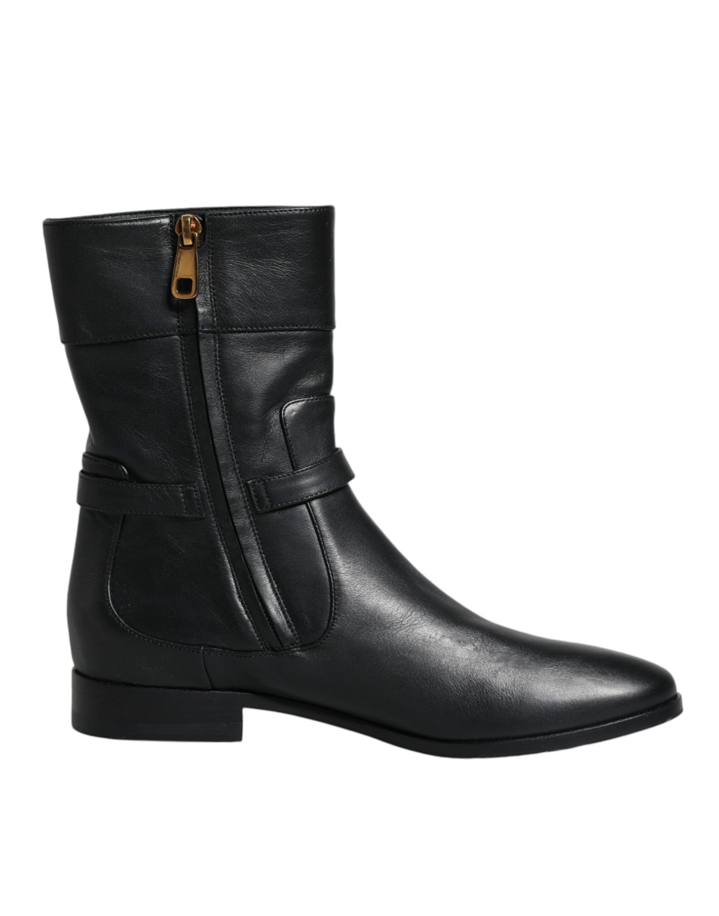 Bottes mi-mollet en cuir noir avec logo Dolce & Gabbana