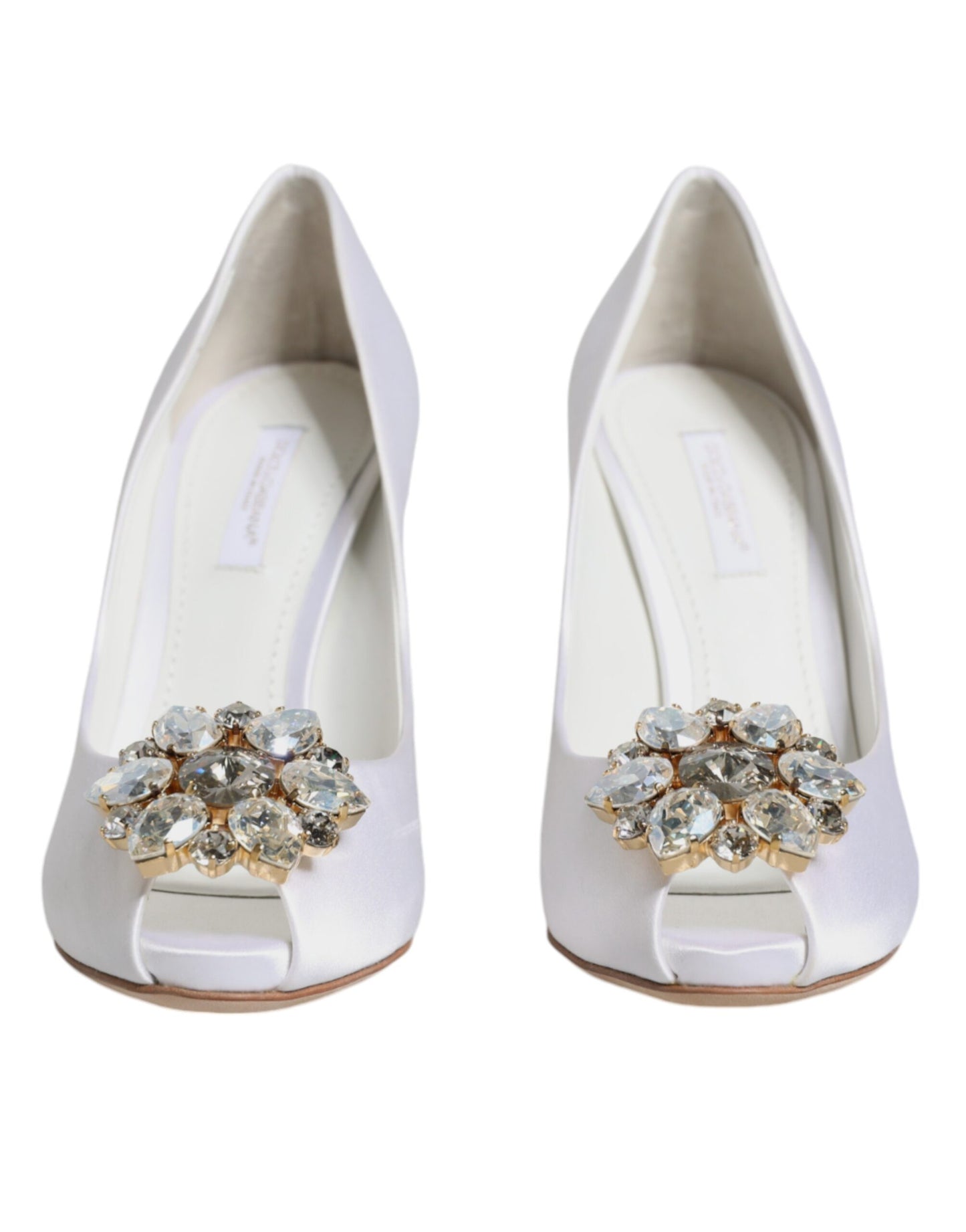Escarpins Dolce & Gabbana en satin à bout ouvert et cristaux blancs