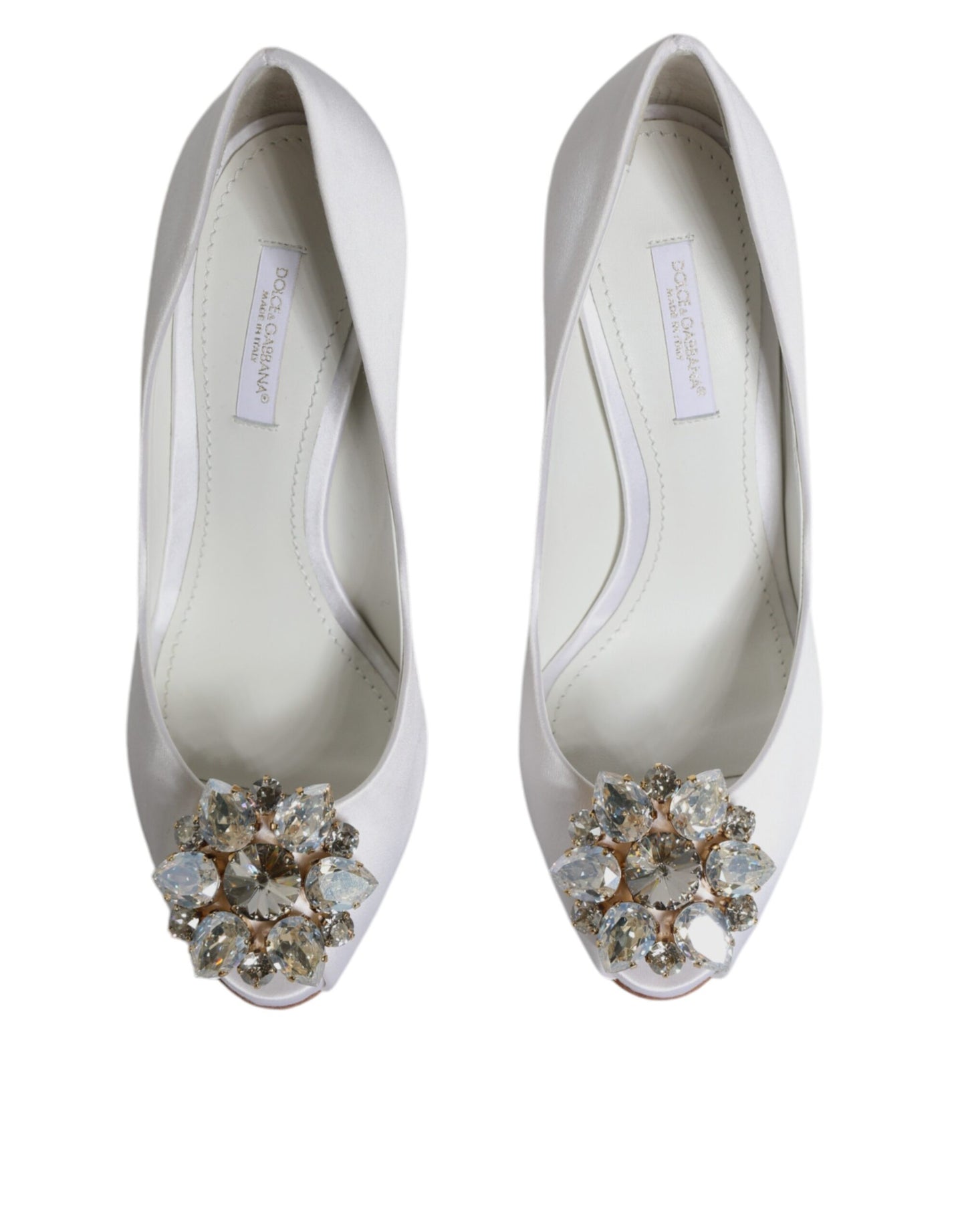 Escarpins Dolce & Gabbana en satin à bout ouvert et cristaux blancs