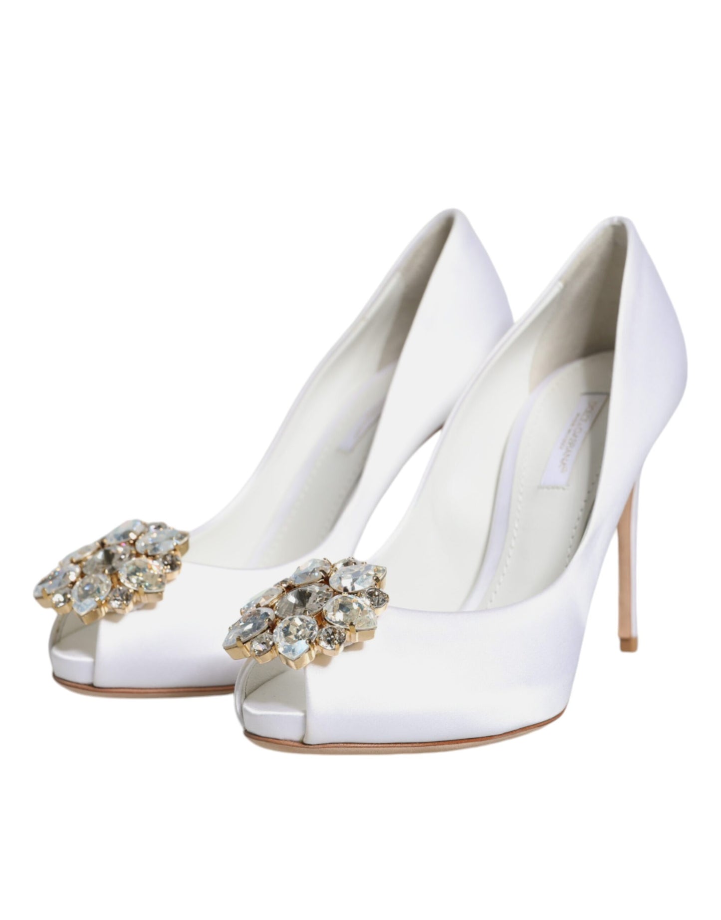 Escarpins Dolce & Gabbana en satin à bout ouvert et cristaux blancs