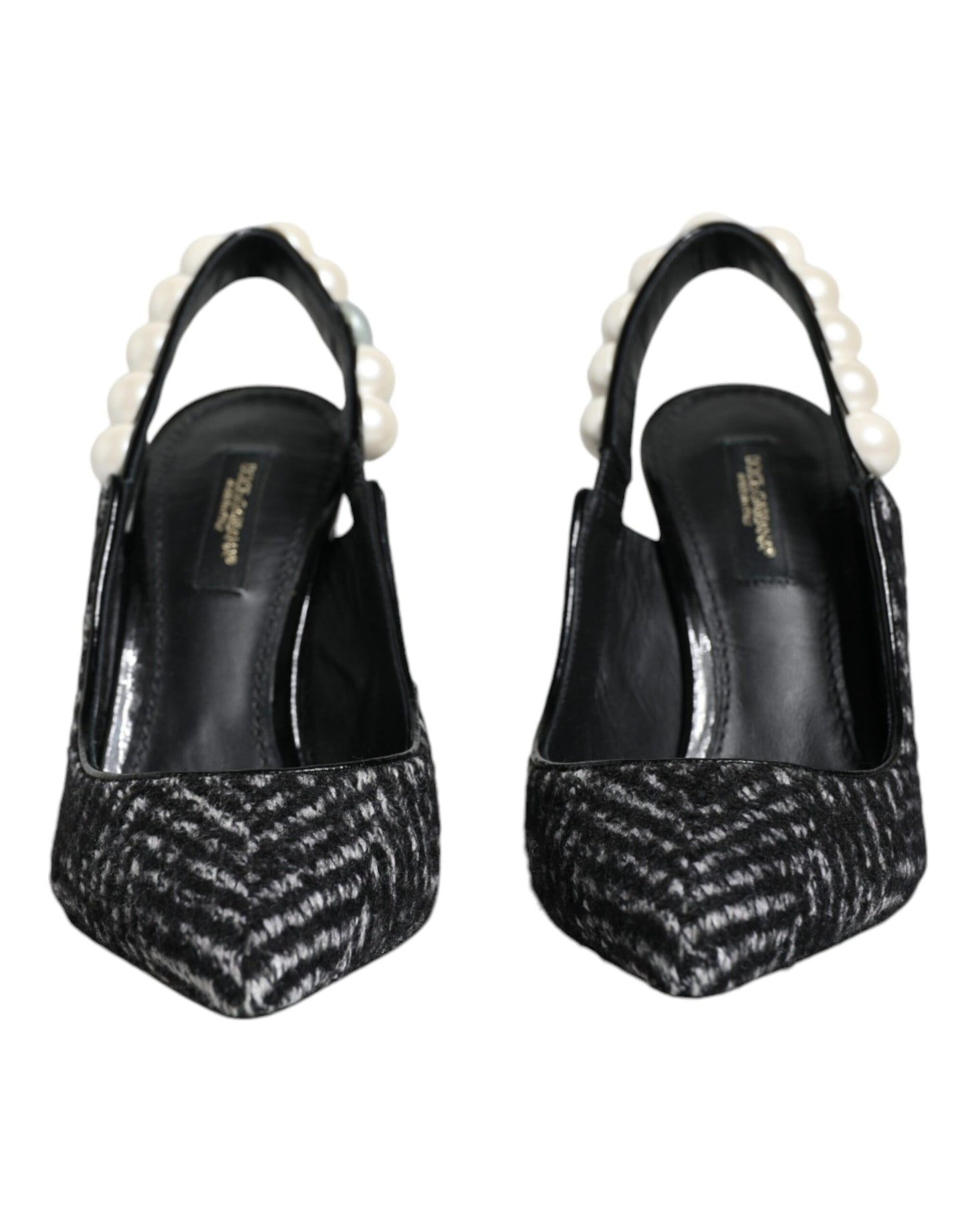 Dolce & Gabbana White Black Chevron Faux Pearl Slingback Shoes by Dolce & Gabbana