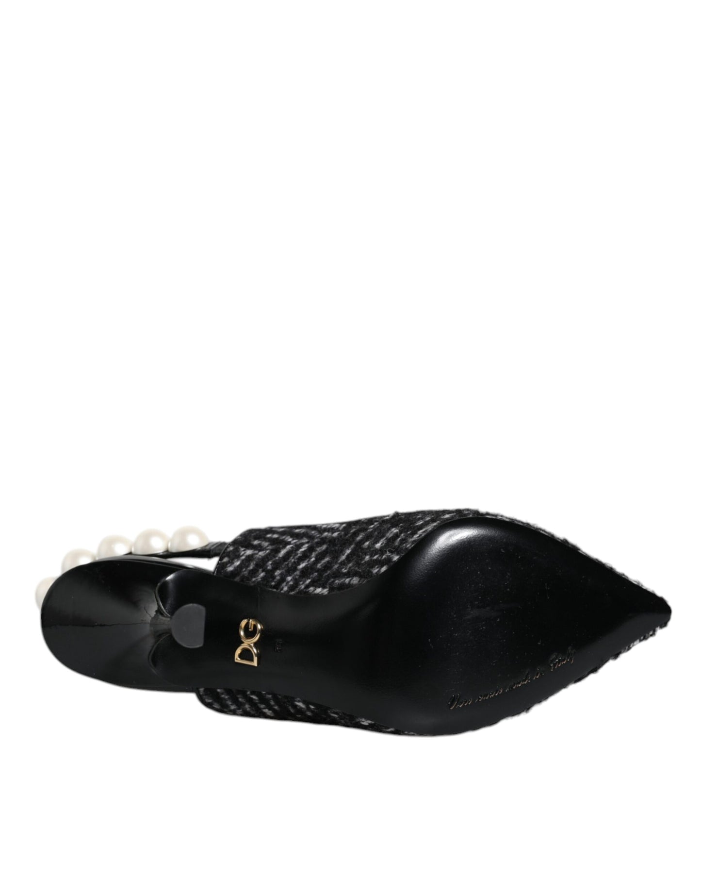 Dolce & Gabbana White Black Chevron Faux Pearl Slingback Shoes by Dolce & Gabbana