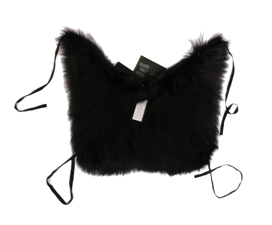 Écharpe élégante en fourrure de renard argenté noir Dolce & Gabbana