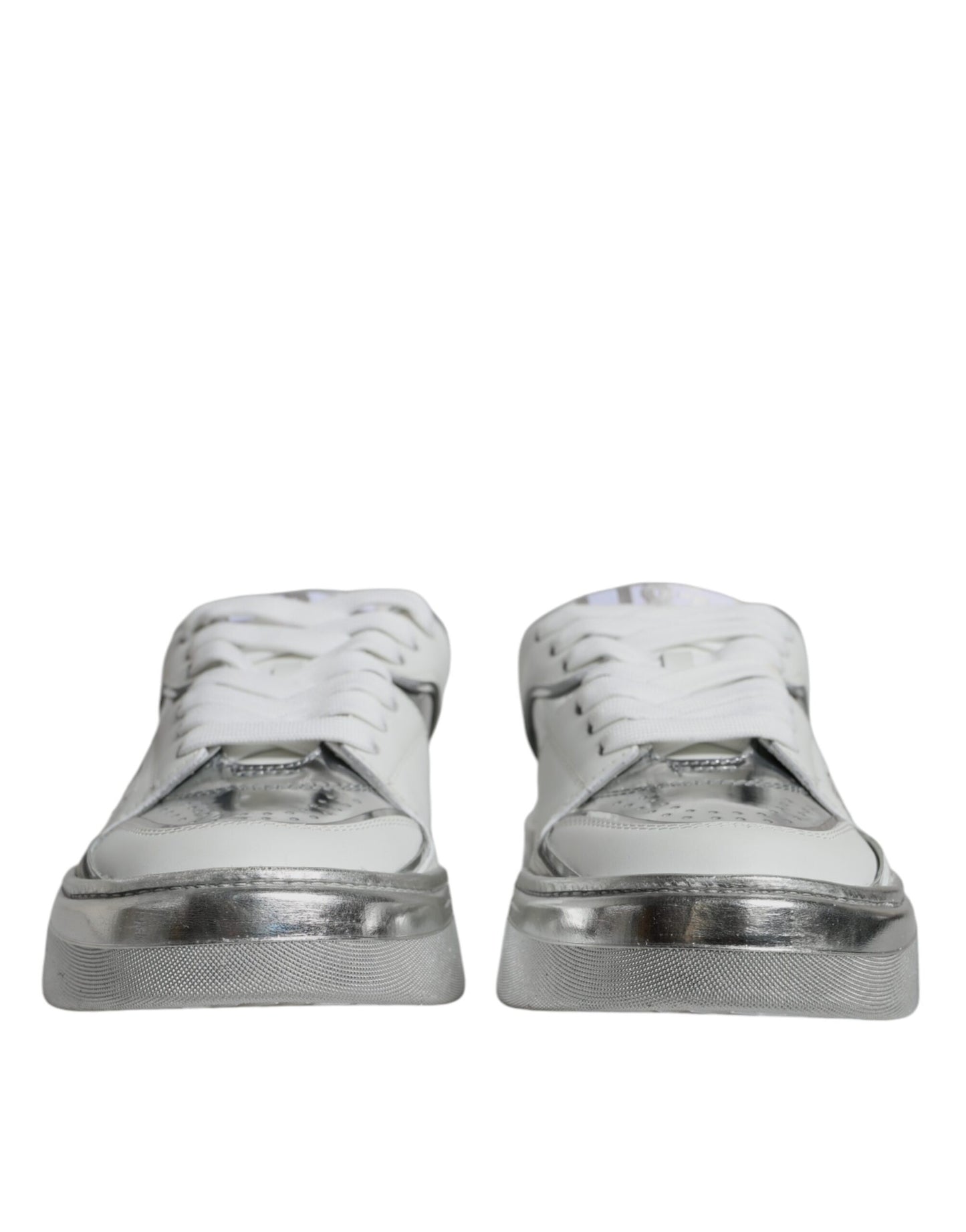 Dolce & Gabbana White Silver Leather Low Top Sneakers Shoes by Dolce & Gabbana