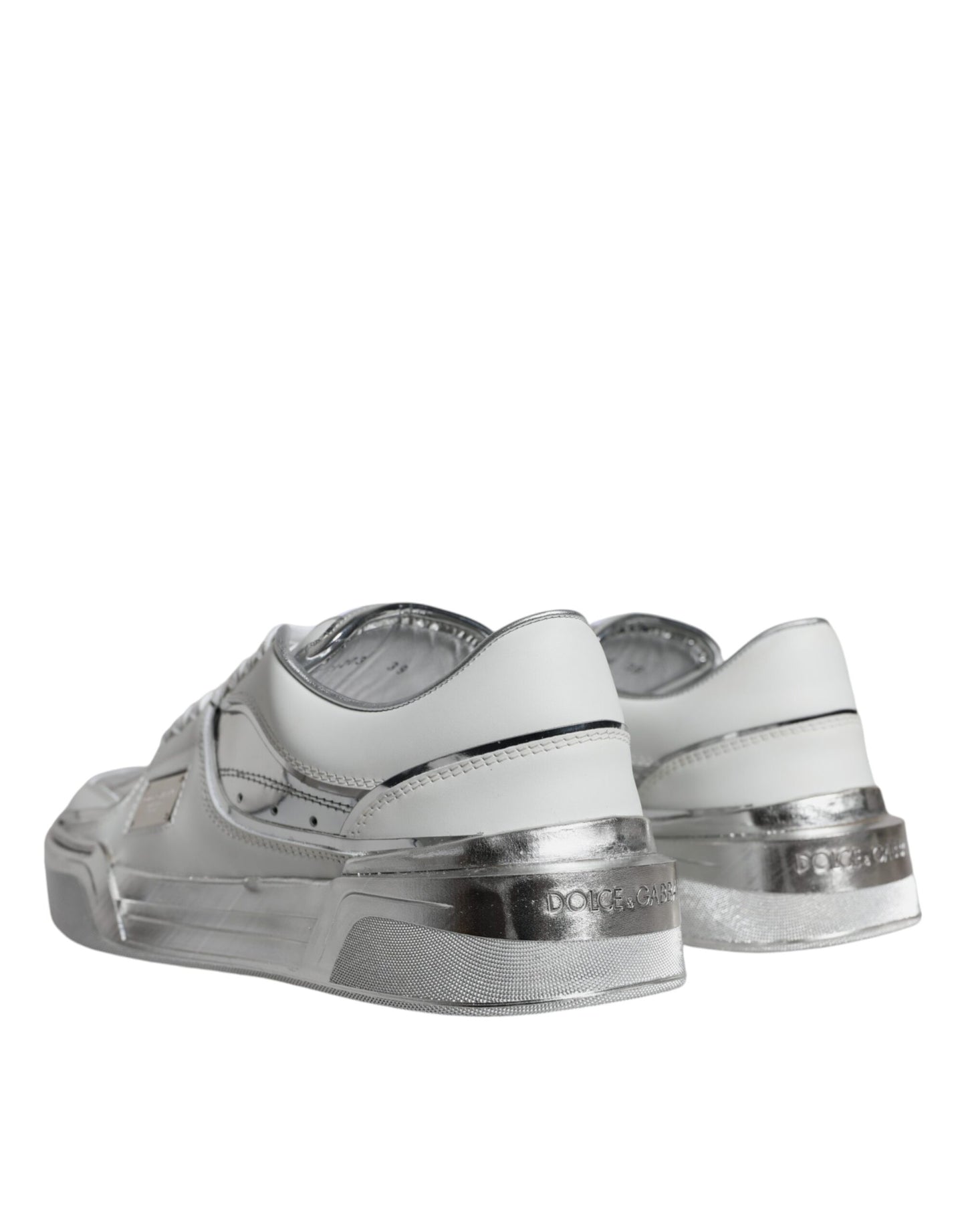 Dolce & Gabbana White Silver Leather Low Top Sneakers Shoes by Dolce & Gabbana