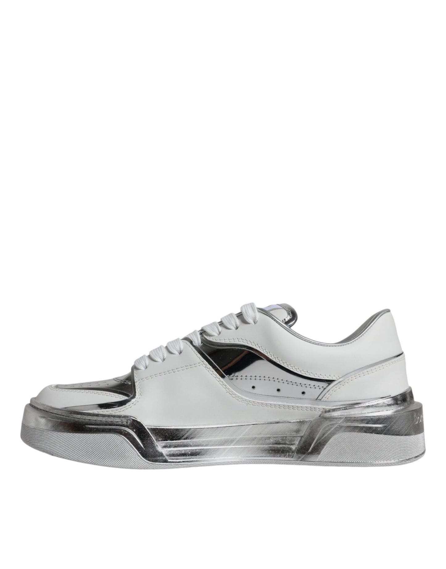 Dolce & Gabbana White Silver Leather Low Top Sneakers Shoes by Dolce & Gabbana