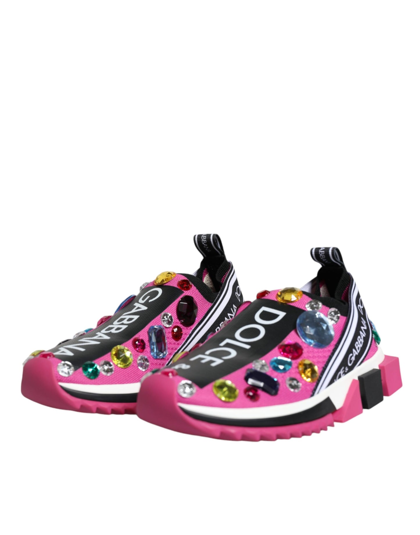Dolce & Gabbana Pink Sorrento Crystals Low Top Sneakers Shoes by Dolce & Gabbana