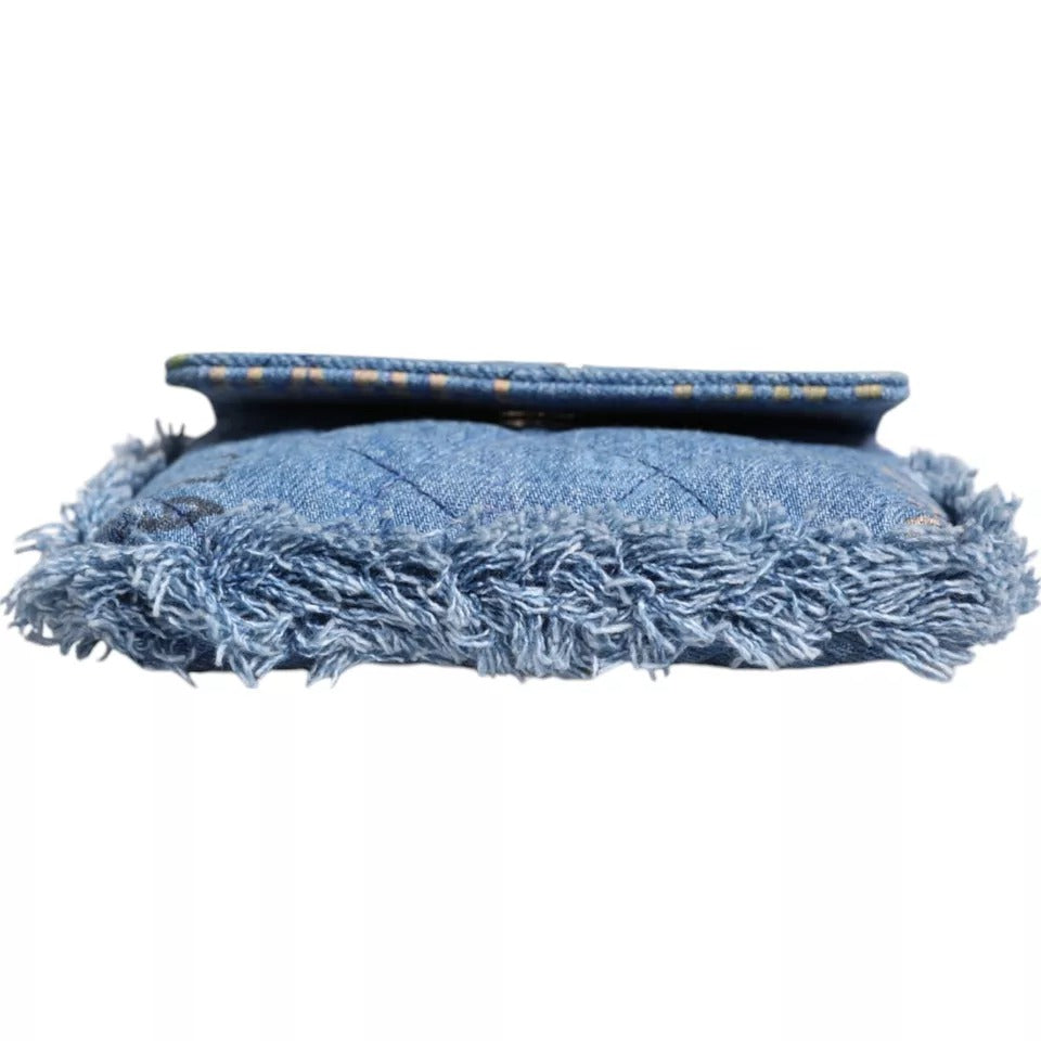 Sac à bandoulière Chanel Denim Mood Flap à micro logo imprimé à franges