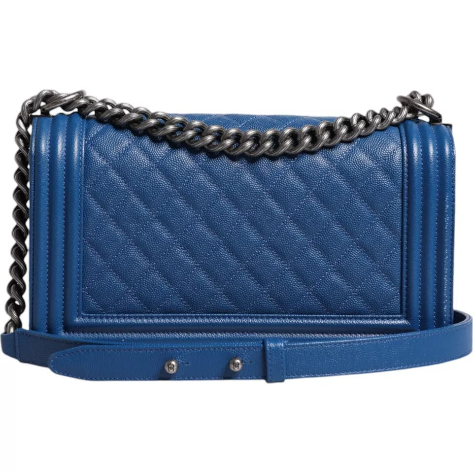 Sac à bandoulière Chanel moyen en cuir d'agneau bleu à double chaîne