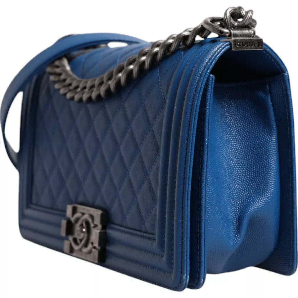 Sac à bandoulière Chanel moyen en cuir d'agneau bleu à double chaîne