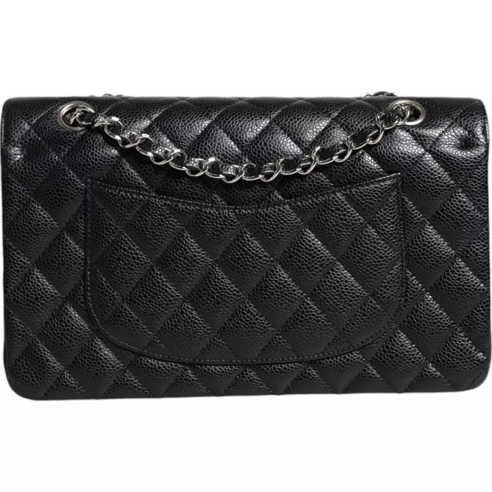 Sac à bandoulière matelassé à double rabat classique noir caviar de taille moyenne de Chanel