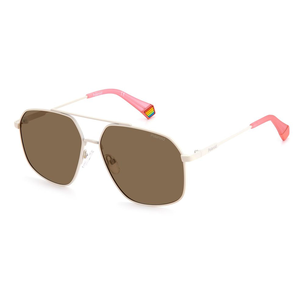 Lunettes de soleil Polaroid beiges en acier inoxydable