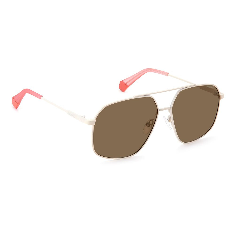 Lunettes de soleil Polaroid beiges en acier inoxydable