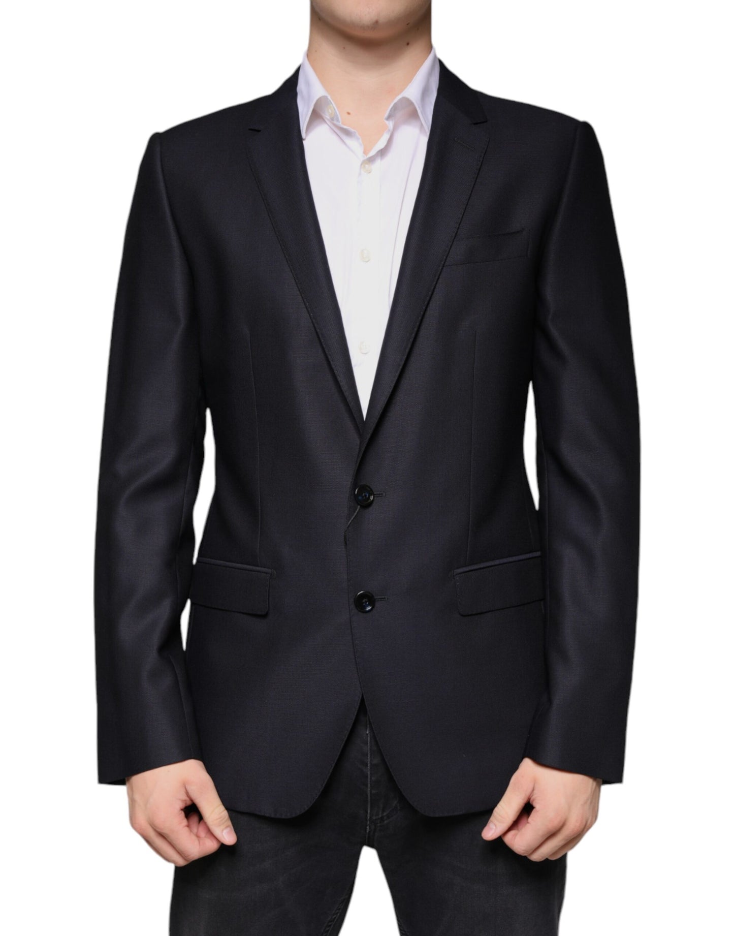 Blazer-manteau simple boutonnage en laine bleu foncé Dolce & Gabbana