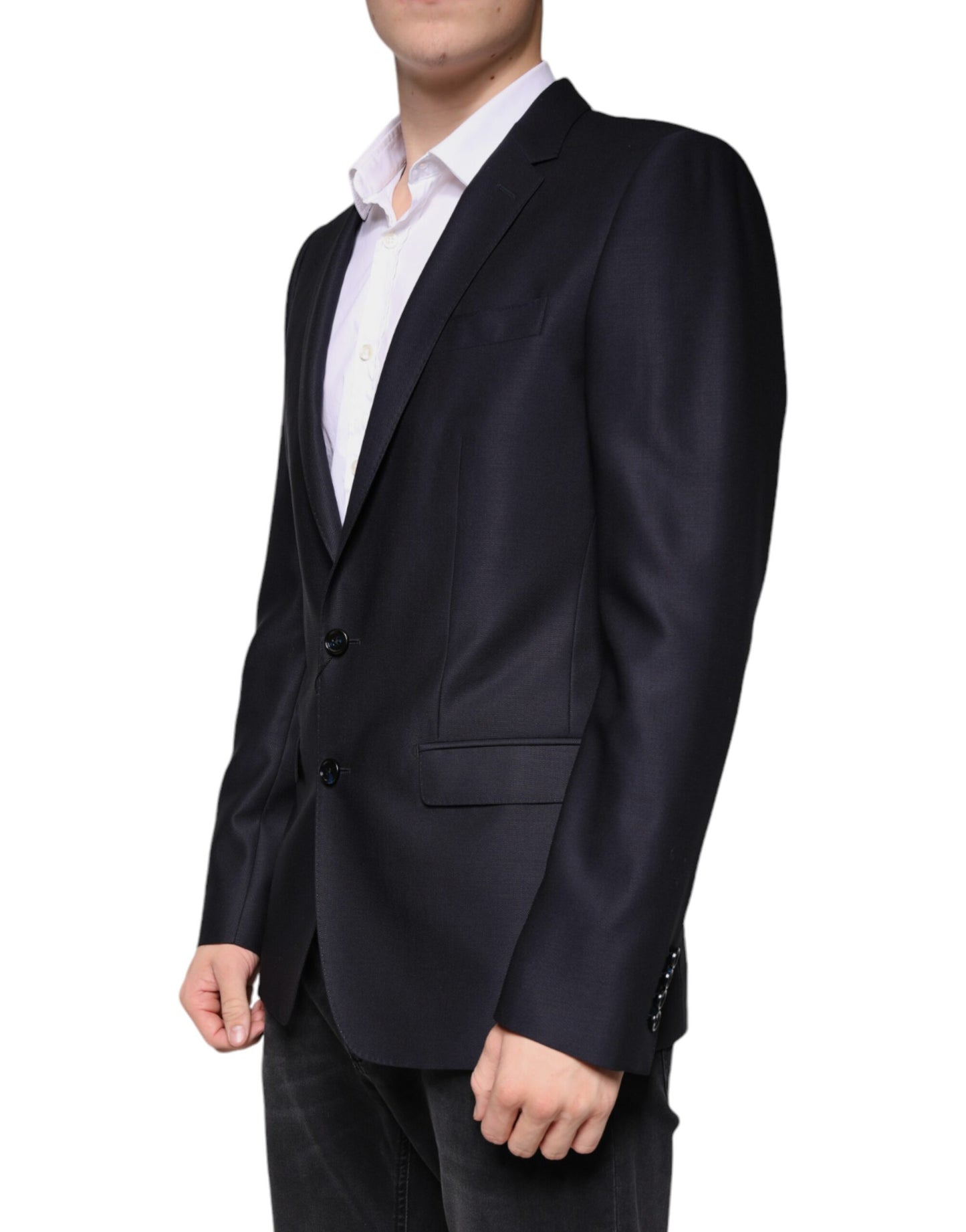 Blazer-manteau simple boutonnage en laine bleu foncé Dolce & Gabbana