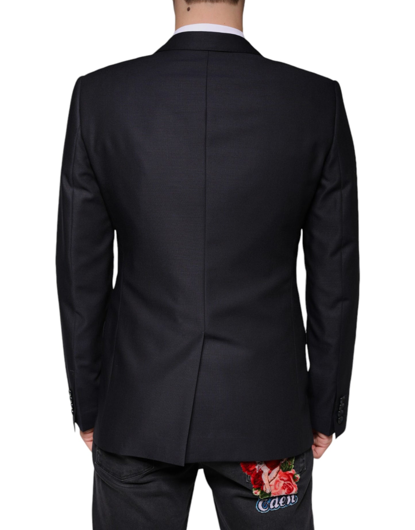 Blazer-manteau simple boutonnage en laine bleu foncé Dolce & Gabbana