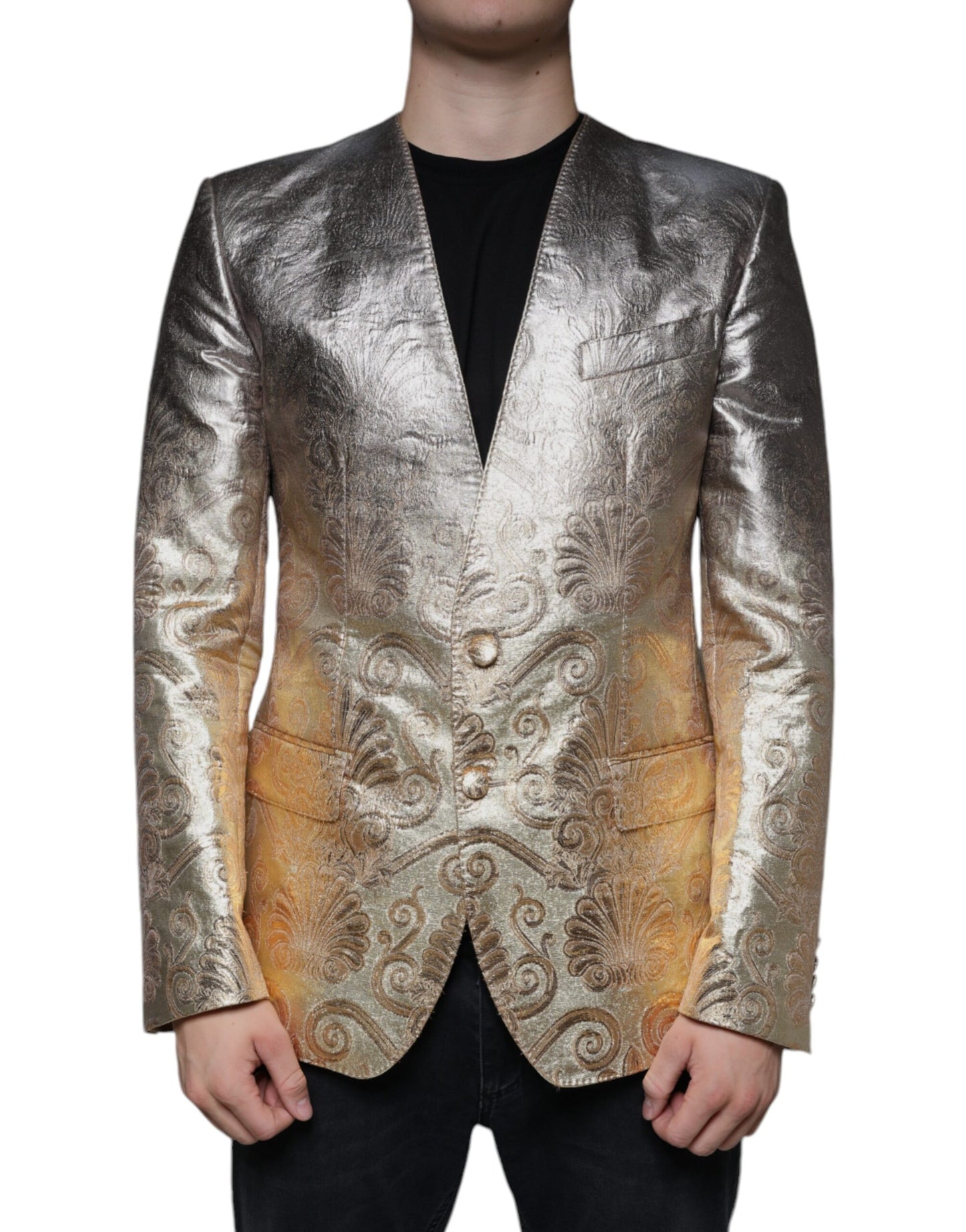 Blazer simple boutonnage en jacquard doré Dolce & Gabbana