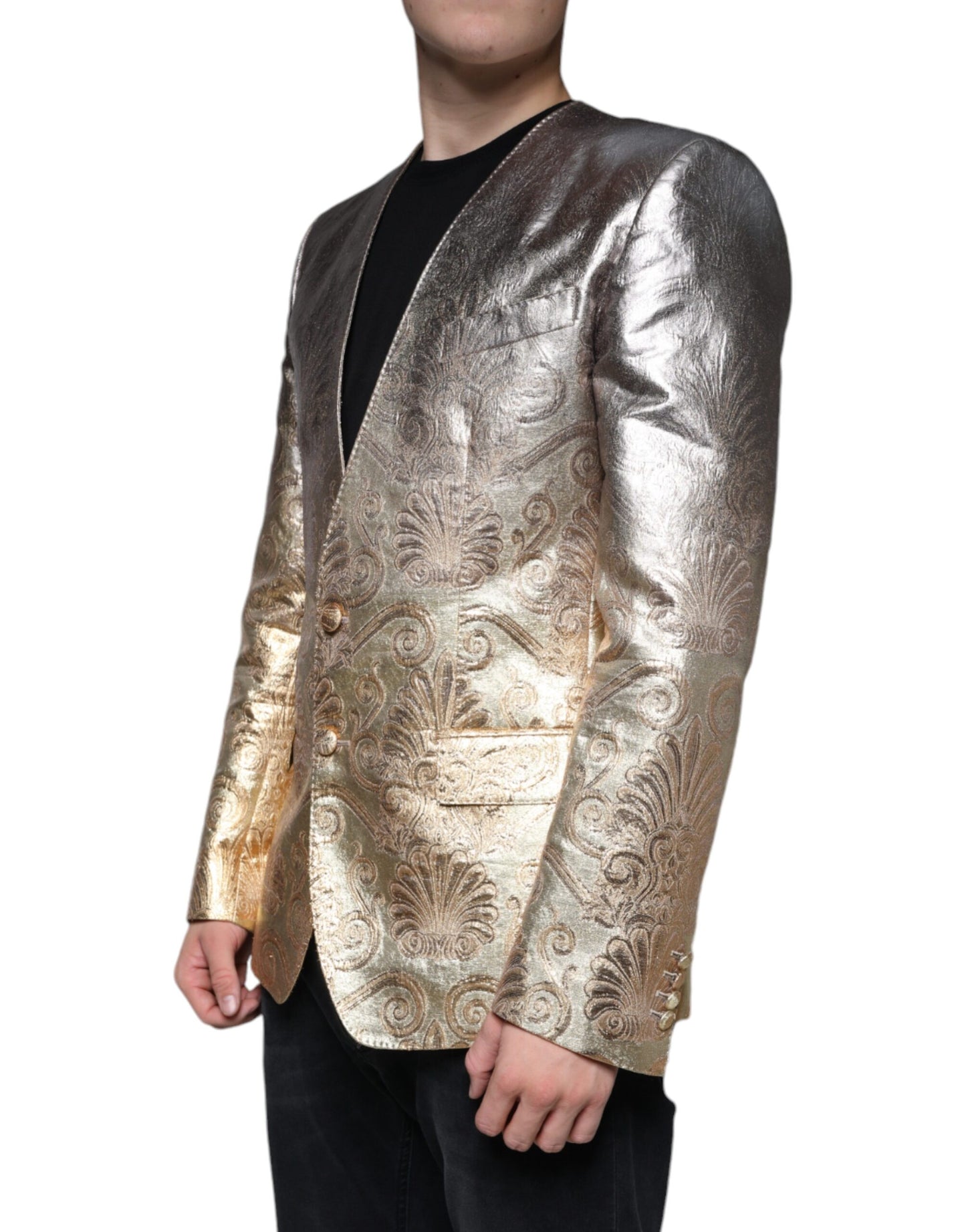 Blazer simple boutonnage en jacquard doré Dolce & Gabbana