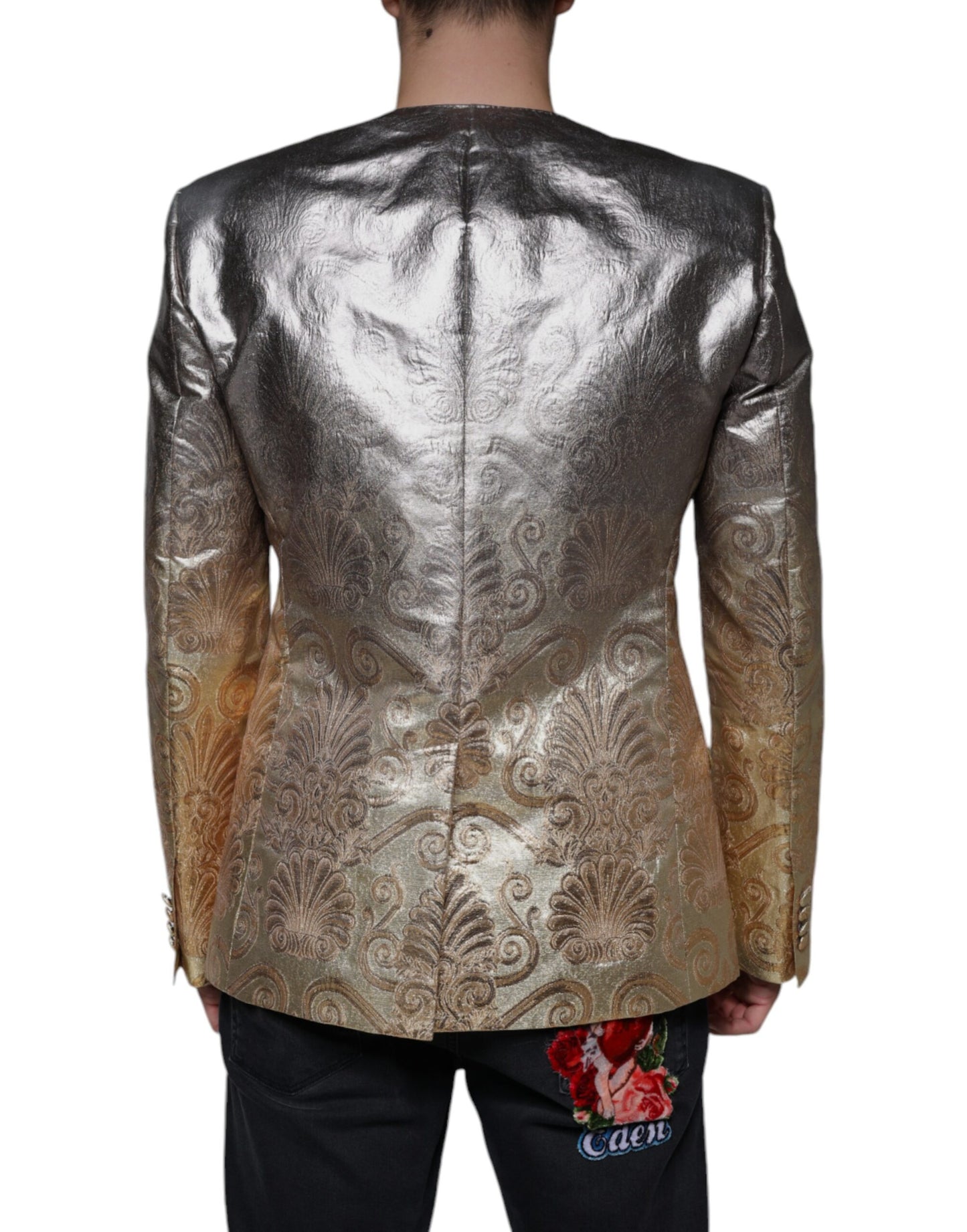 Blazer simple boutonnage en jacquard doré Dolce & Gabbana