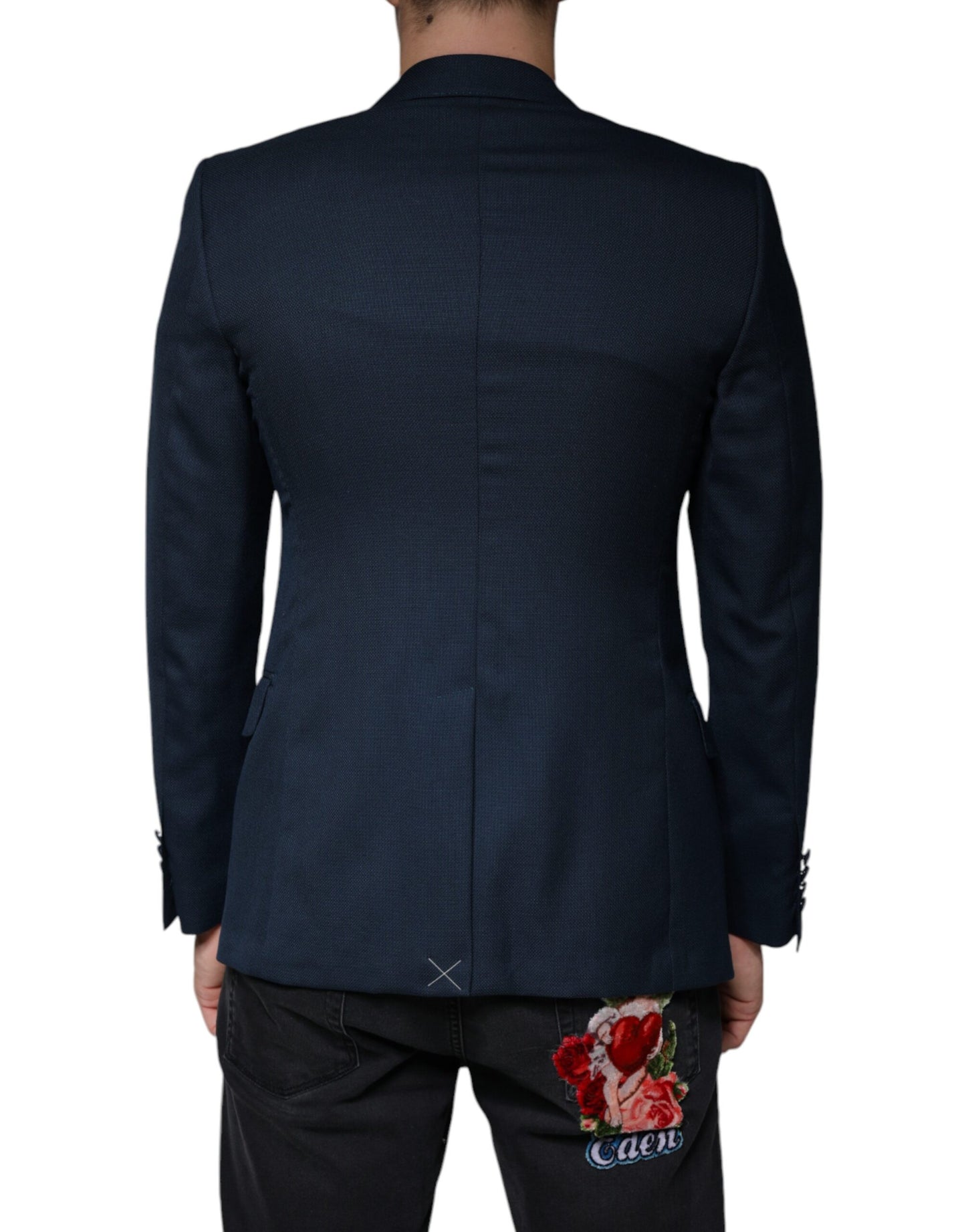 Blazer simple boutonnage en laine bleue avec logo Dolce & Gabbana