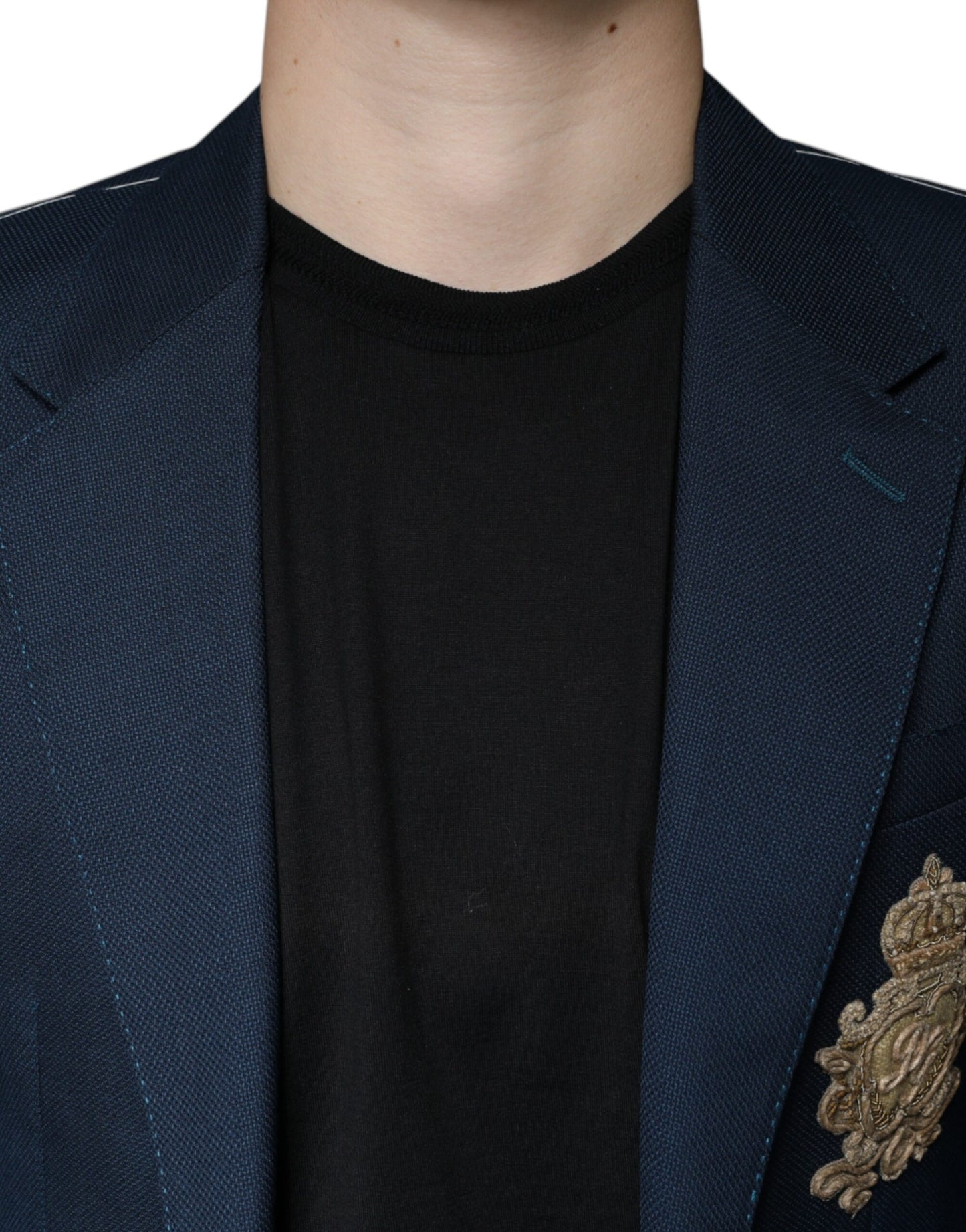Blazer simple boutonnage en laine bleue avec logo Dolce & Gabbana