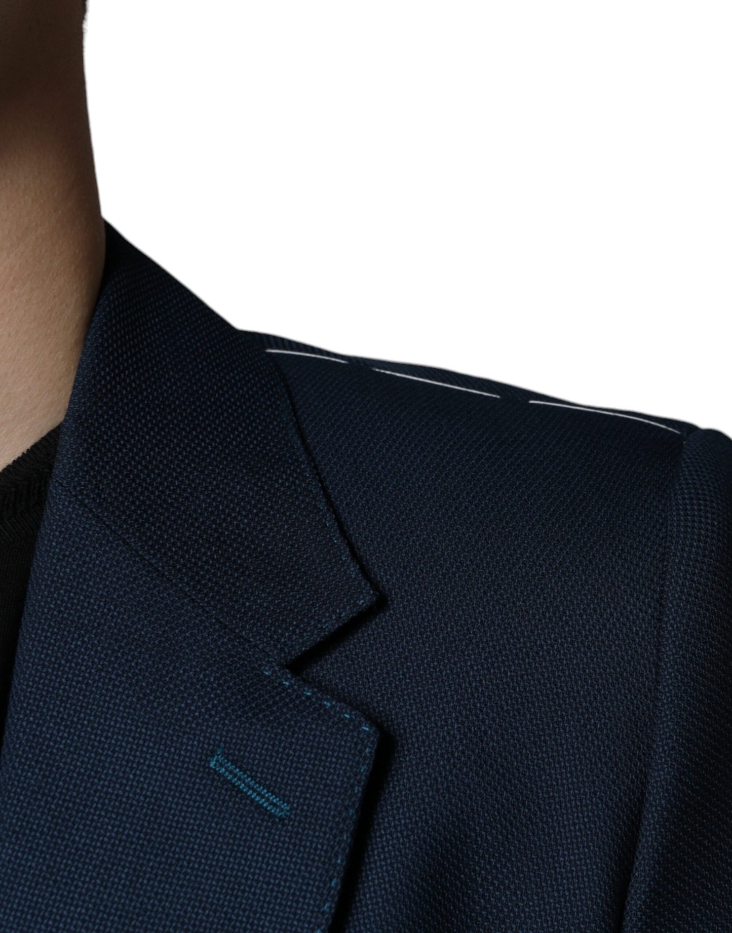 Blazer simple boutonnage en laine bleue avec logo Dolce & Gabbana