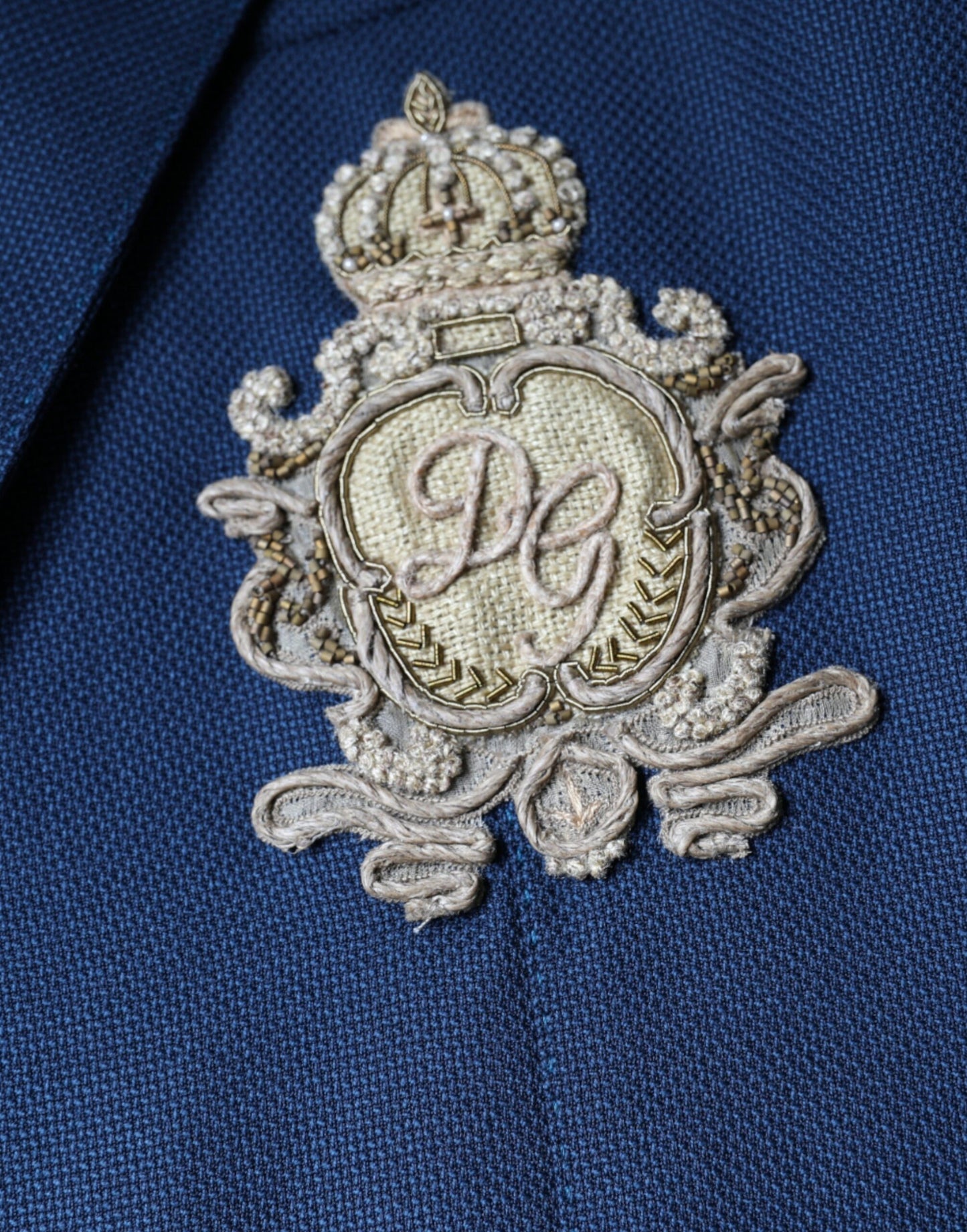 Blazer simple boutonnage en laine bleue avec logo Dolce & Gabbana