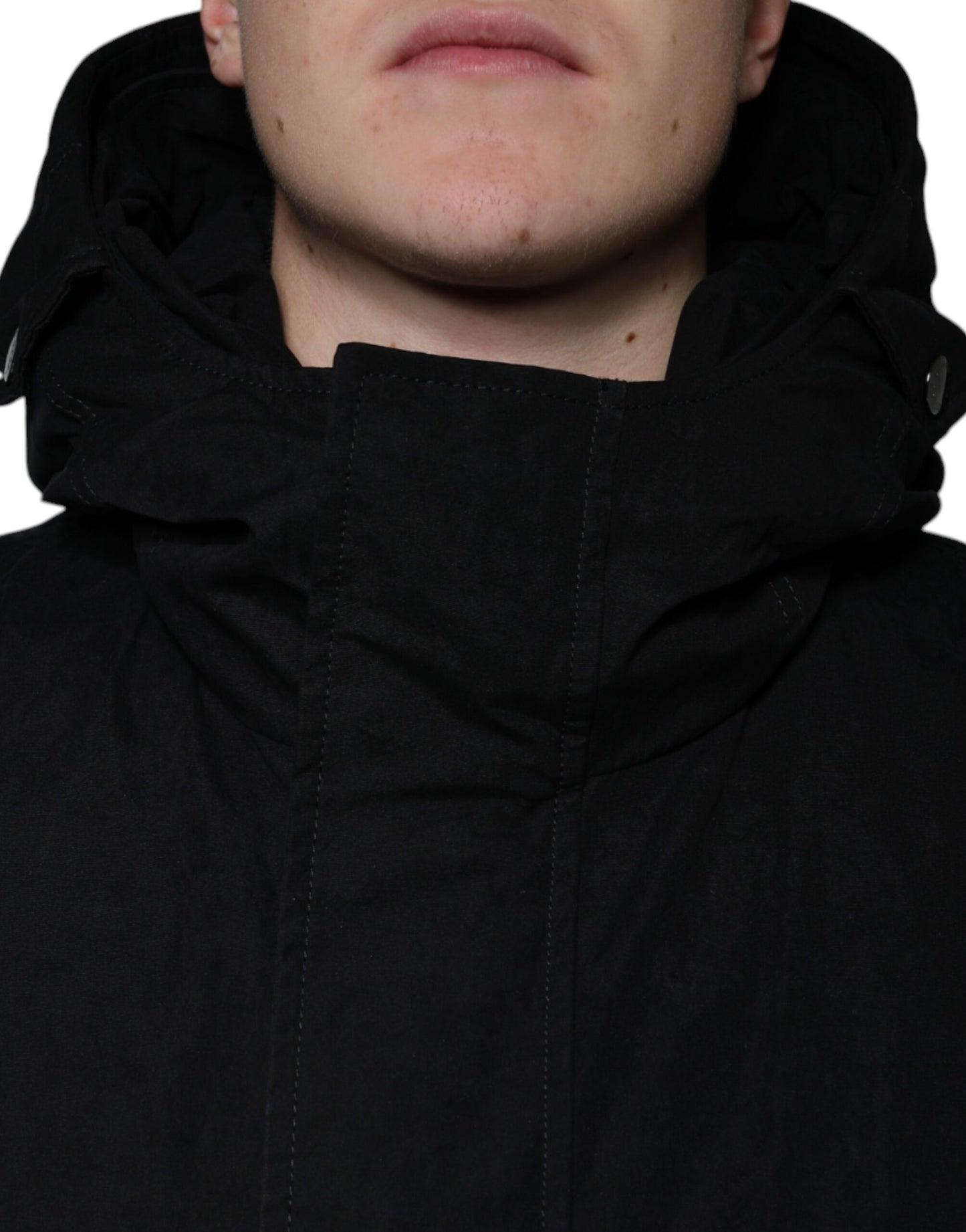 Dolce & Gabbana Parka à capuche noire en coton Trench Coat