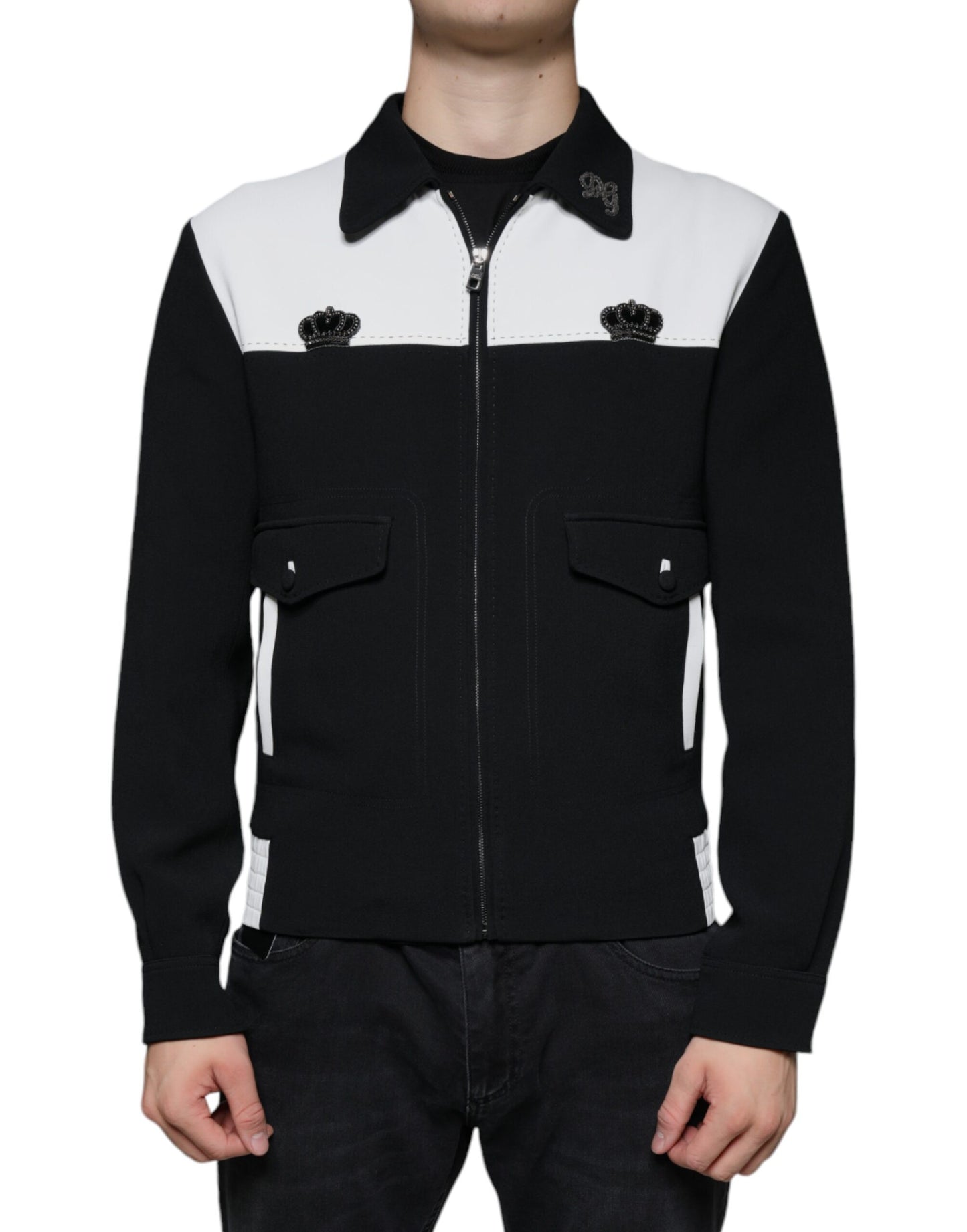 Dolce & Gabbana Veste Blouson Zippée Noire et Blanche DG Crown