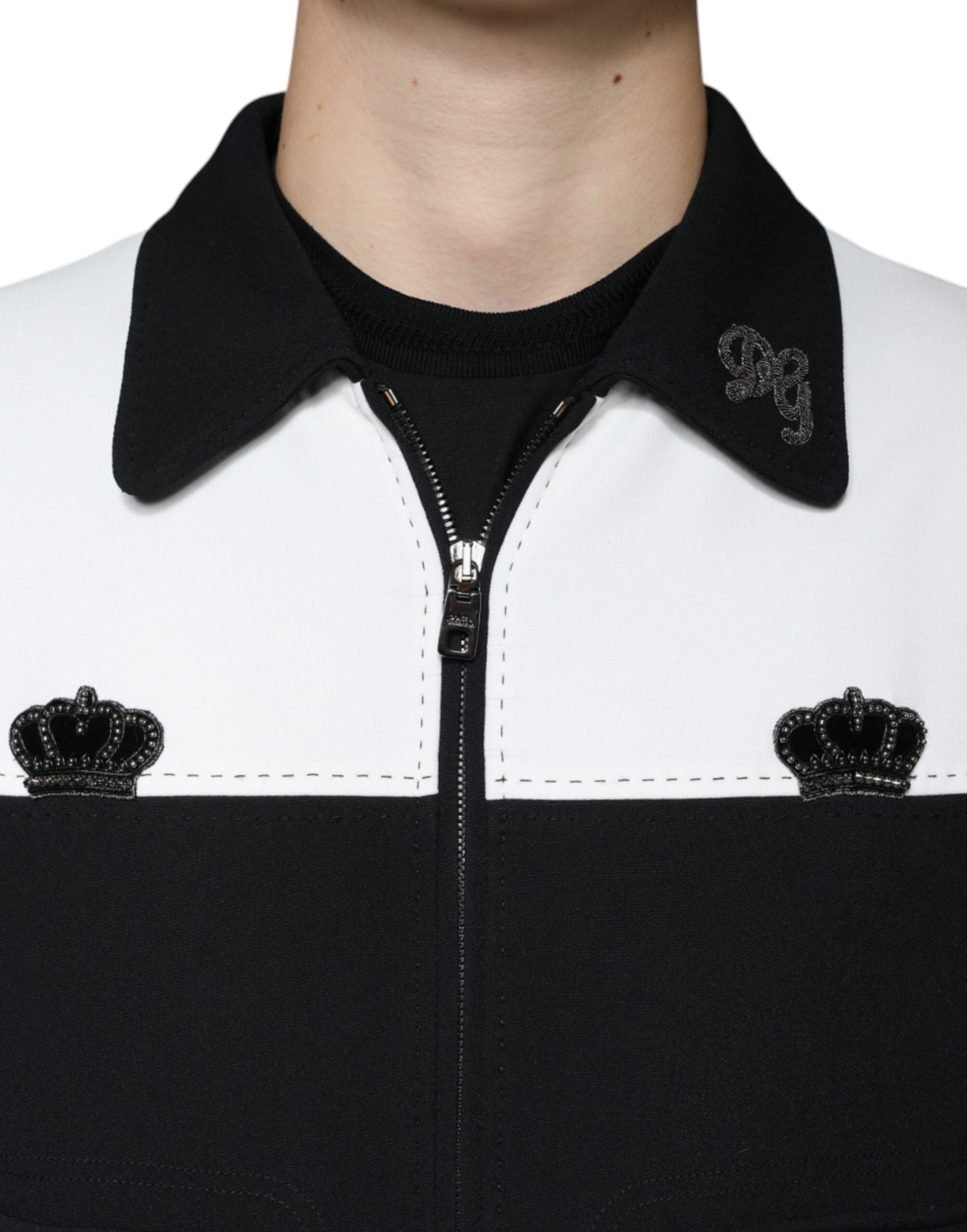 Dolce & Gabbana Veste Blouson Zippée Noire et Blanche DG Crown