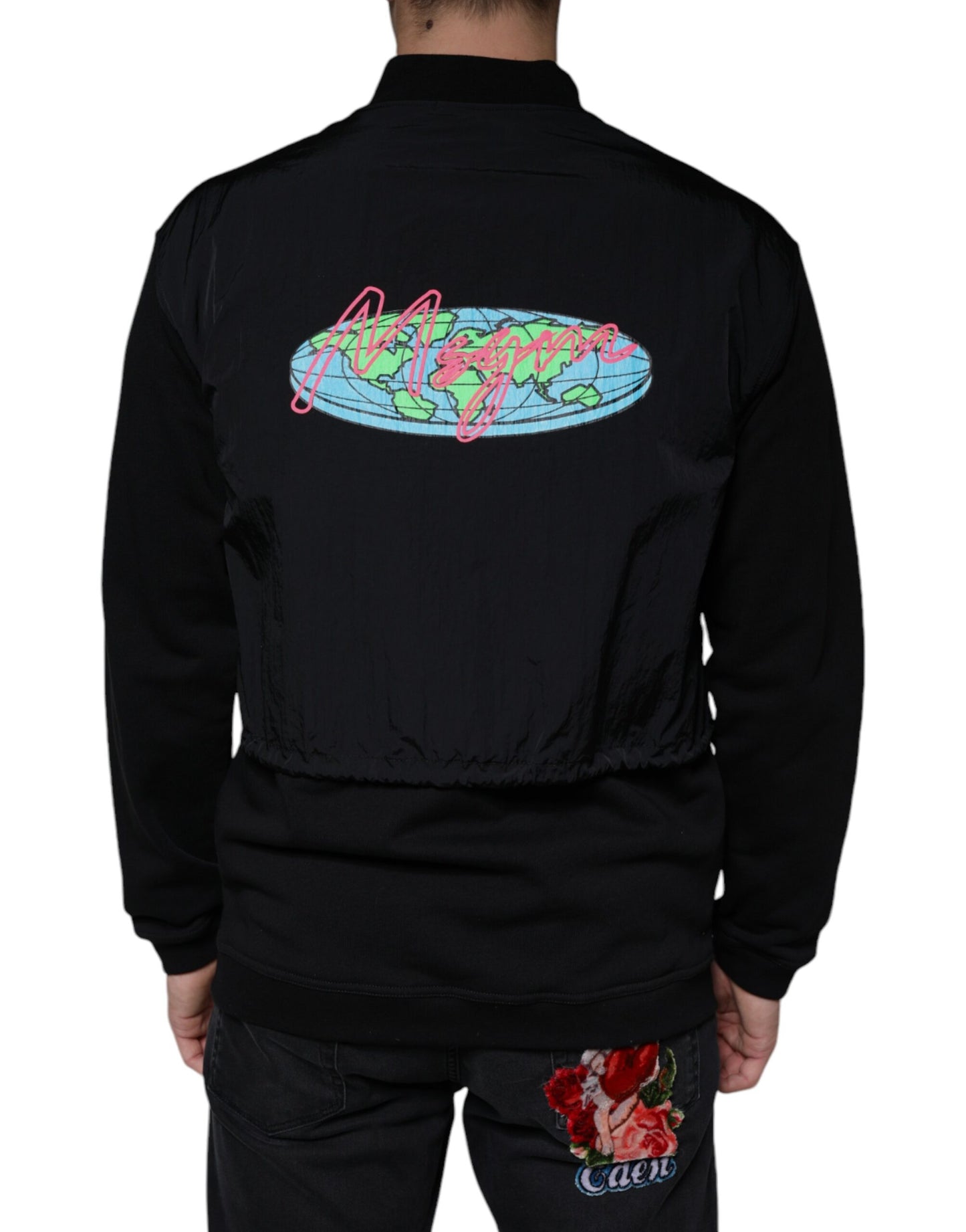 MSGM Black Cotton Full Zip Bomber Long Sleeves Jacket by MSGM