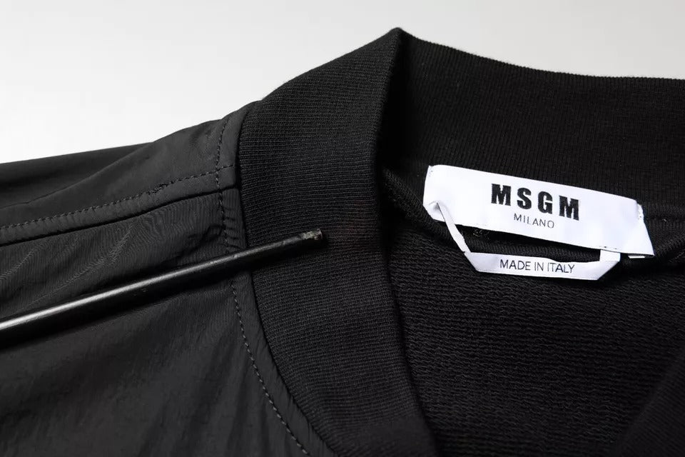 MSGM Black Cotton Full Zip Bomber Long Sleeves Jacket by MSGM