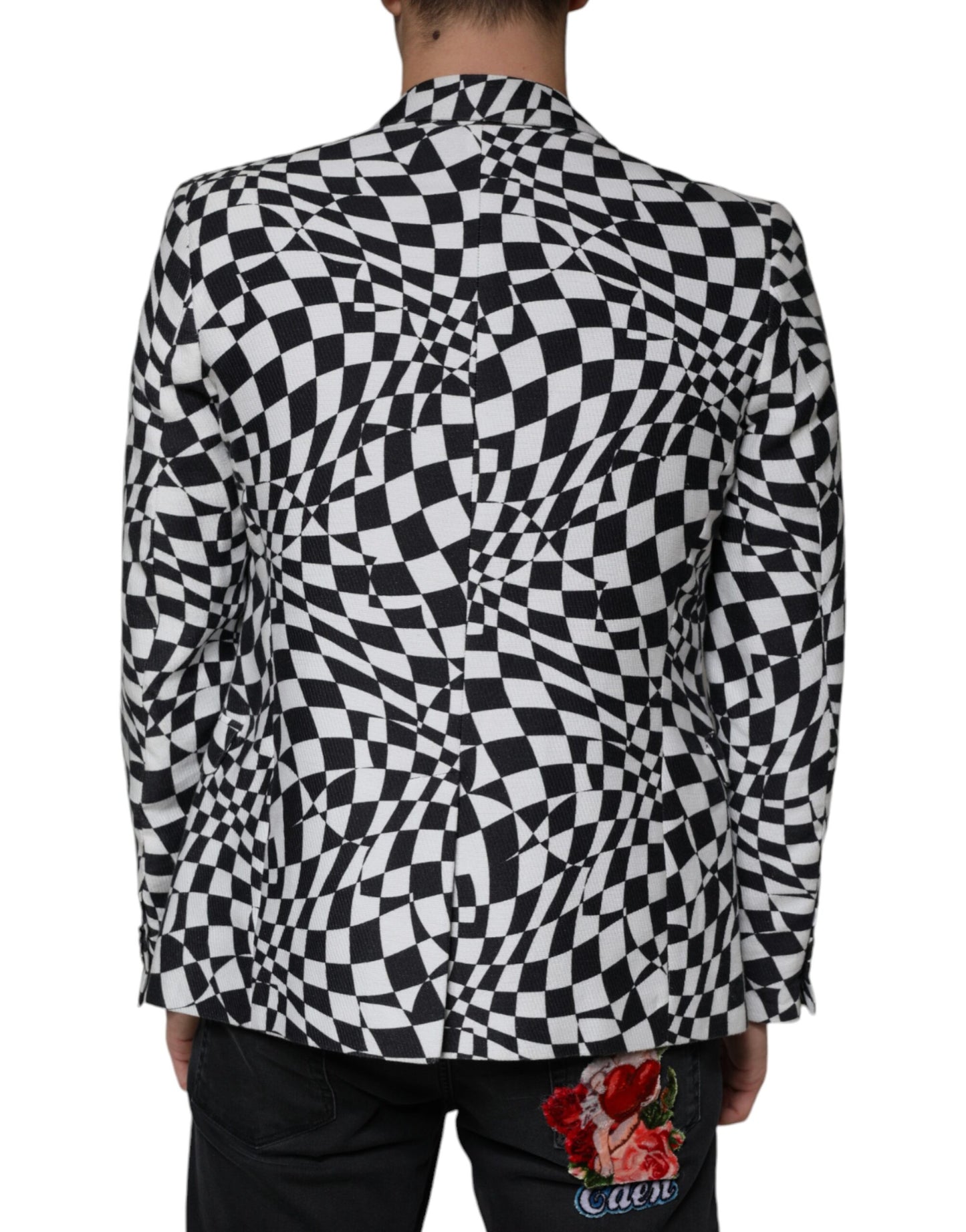 Blazer simple boutonnage à carreaux noirs et blancs avec cristaux John Richmond
