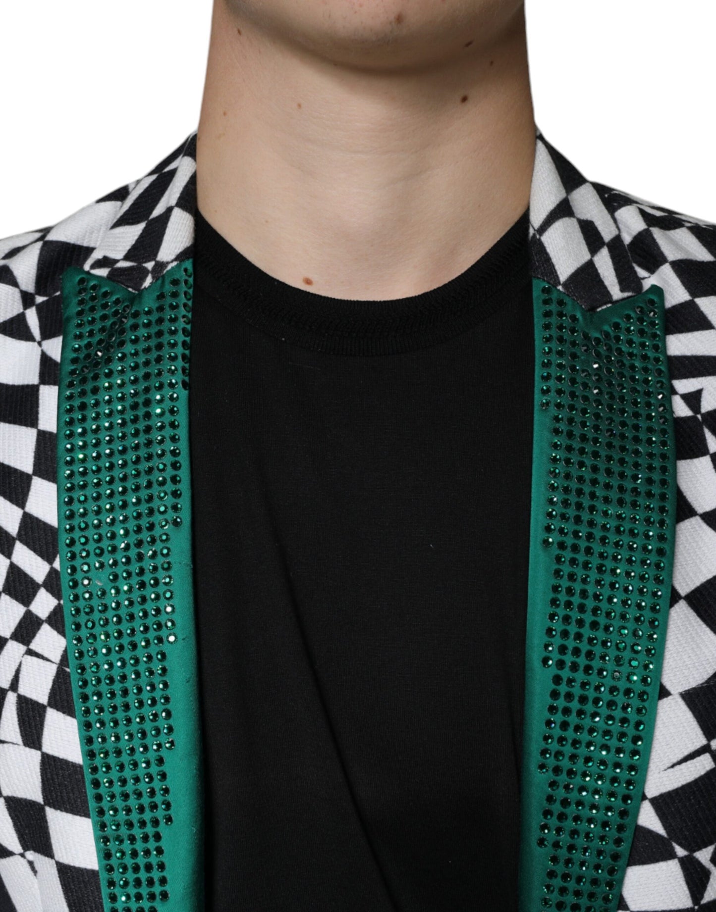 Blazer simple boutonnage à carreaux noirs et blancs avec cristaux John Richmond