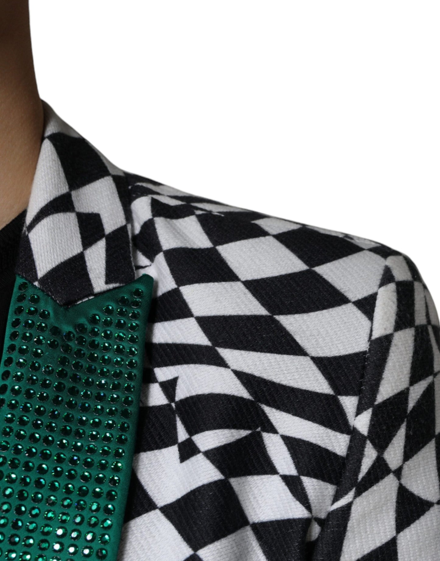Blazer simple boutonnage à carreaux noirs et blancs avec cristaux John Richmond