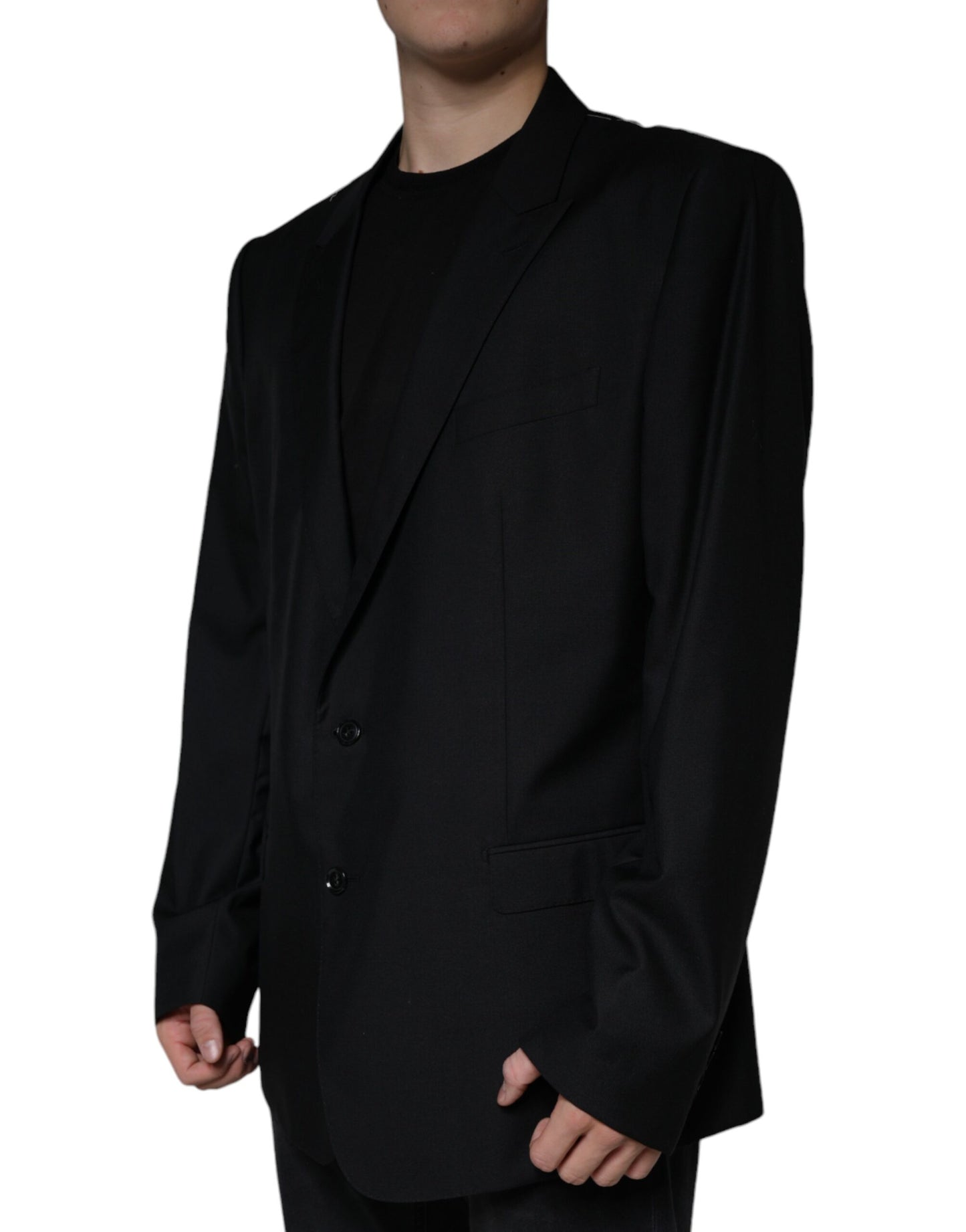 Dolce & Gabbana Manteau Blazer Homme Noir en Laine à Boutonnage Simple