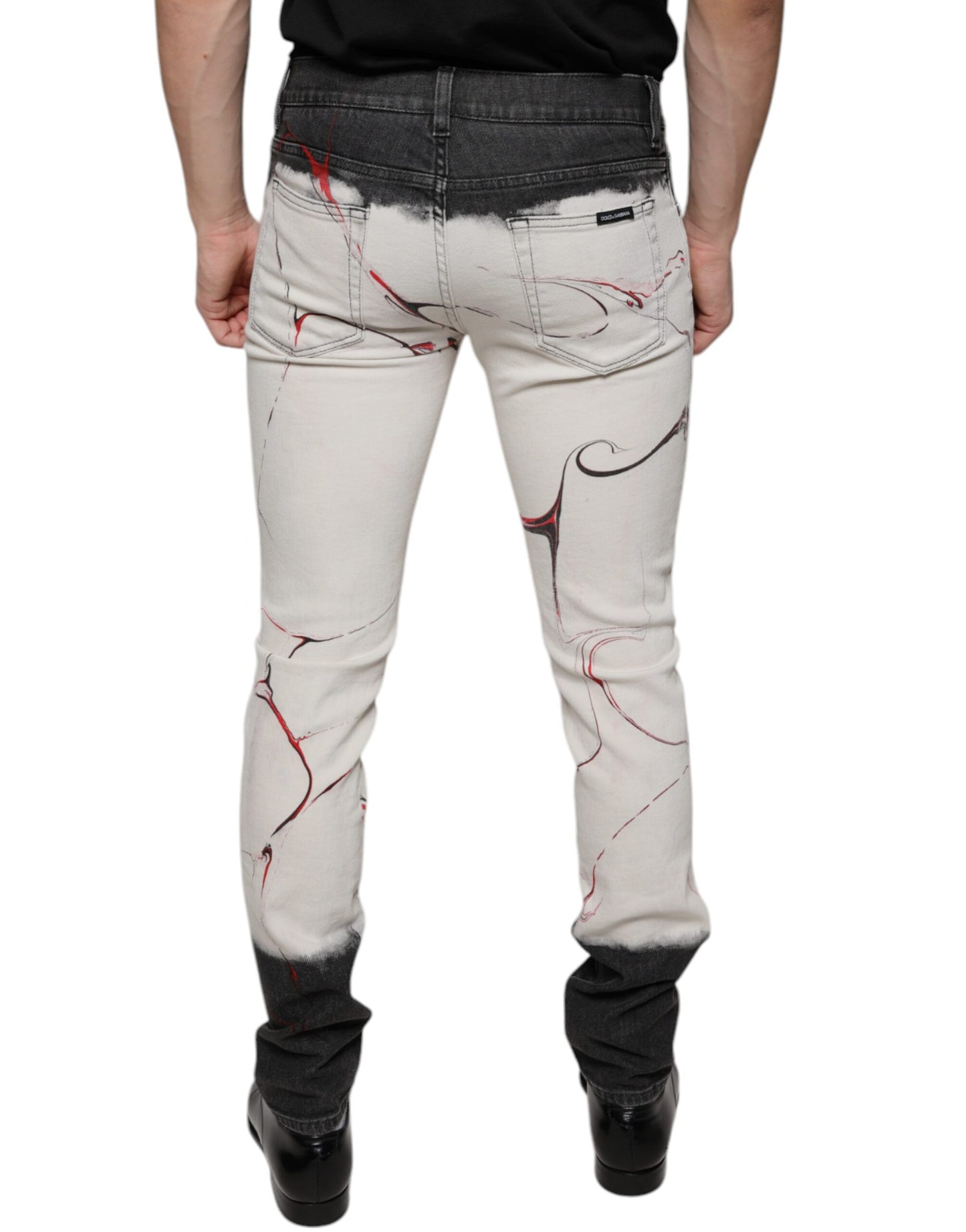 Dolce & Gabbana Black White Printed Skinny Men Denim Jeans by Dolce & Gabbana