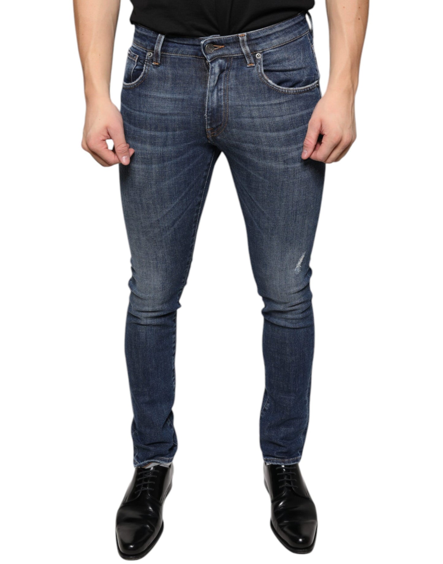 Dolce & Gabbana Dark Blue Washed Cotton Skinny Denim Jeans by Dolce & Gabbana