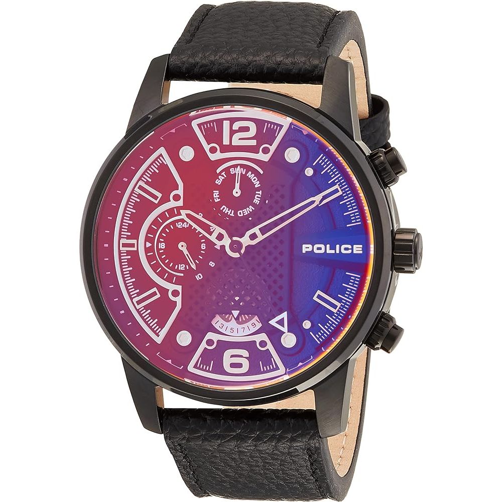 Montre Police en cuir noir