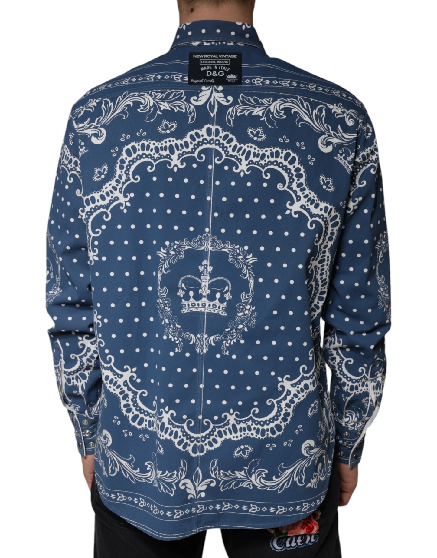 Dolce & Gabbana Blue White Bandana Print Cotton Casual Shirt by Dolce & Gabbana